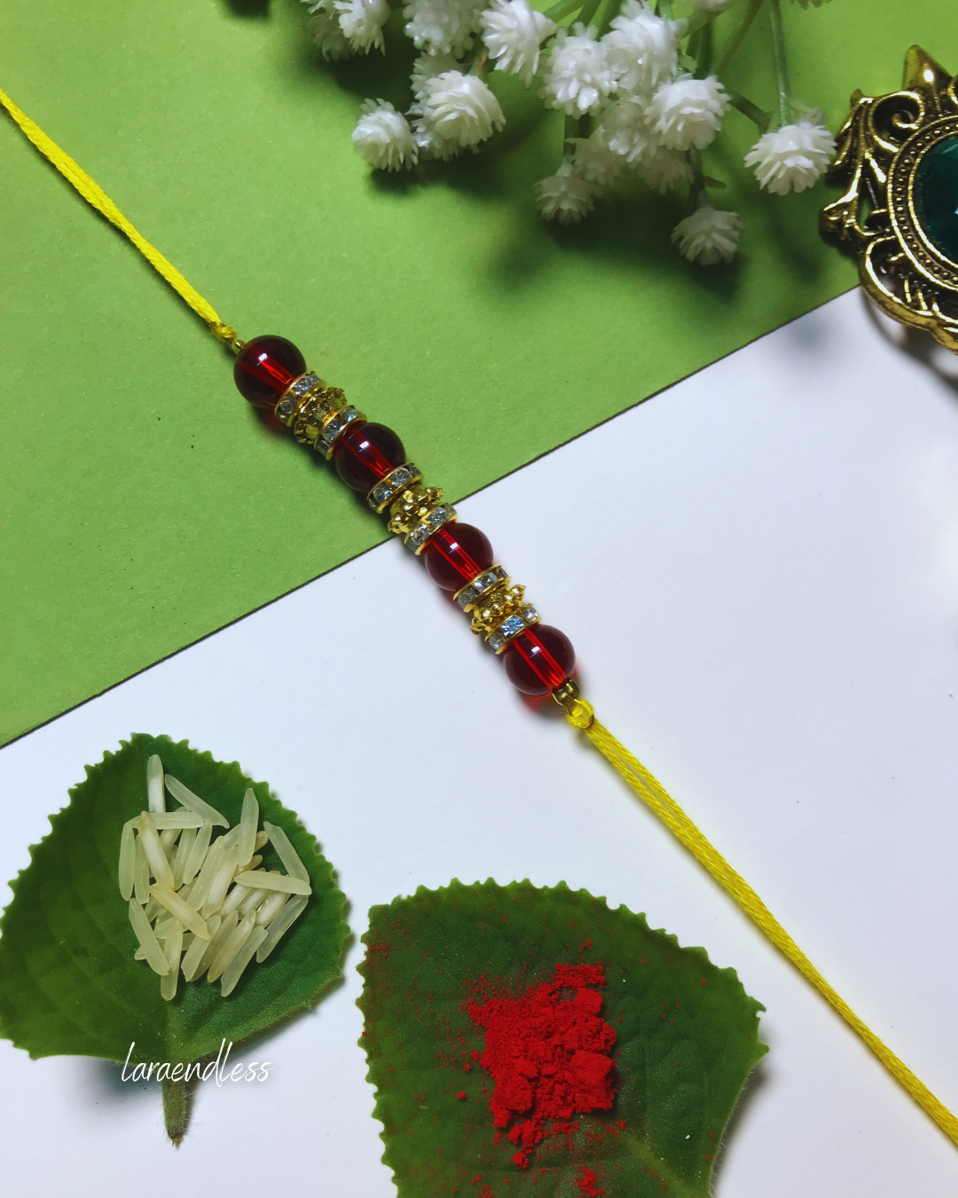 Golden Aura Rakhi in Multiple Colors – Handmade Pearl Rakhi for Raksha Bandhan