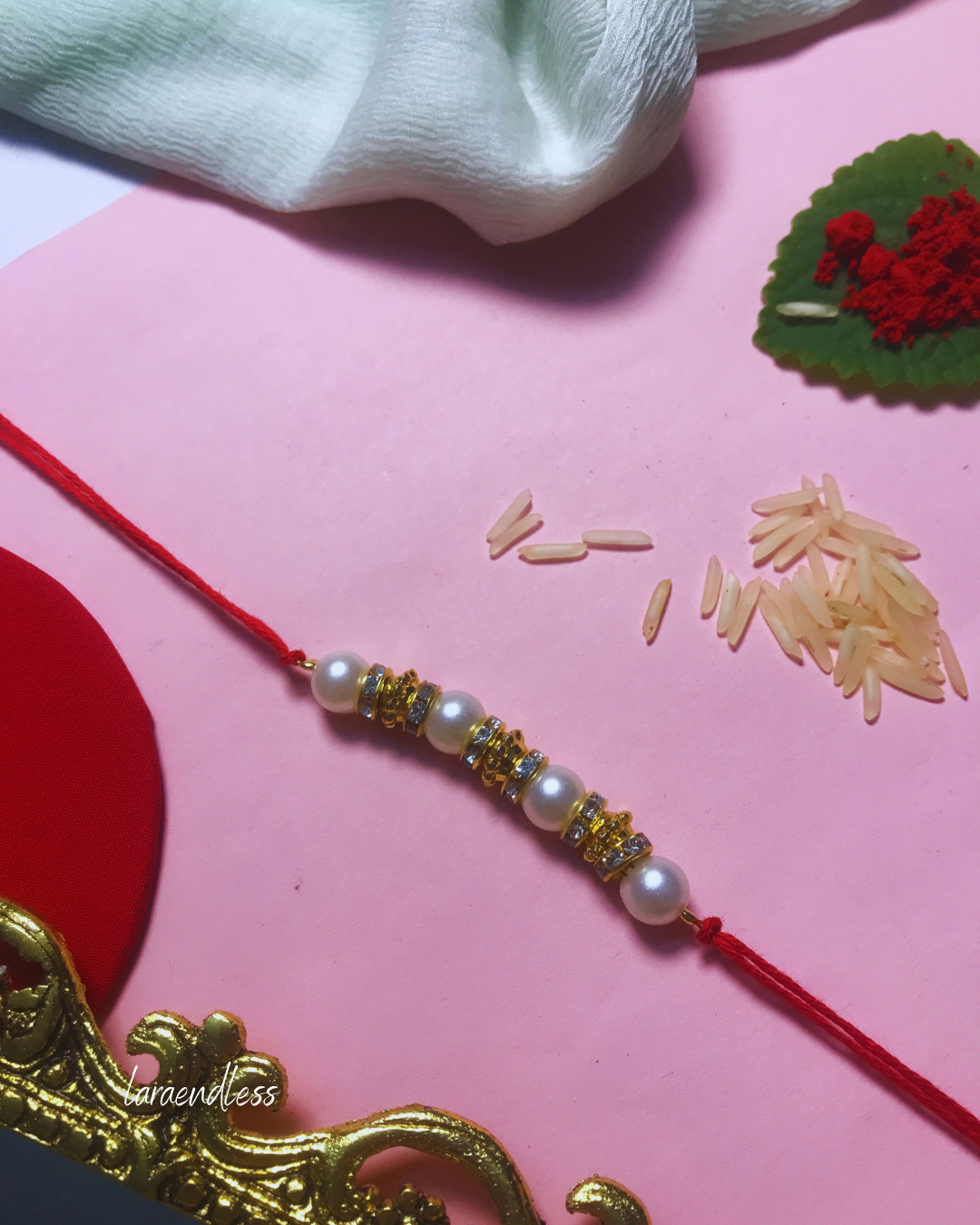 Golden Aura Rakhi in Multiple Colors – Handmade Pearl Rakhi for Raksha Bandhan