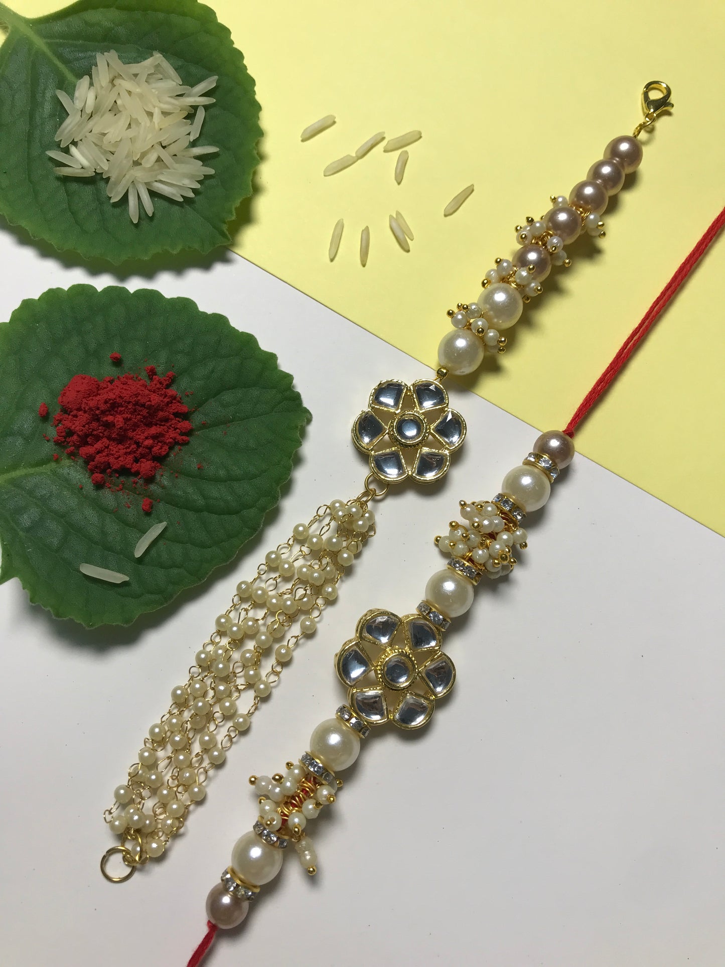 Ritika – Handcrafted Pearl Kundan Rakhi Set