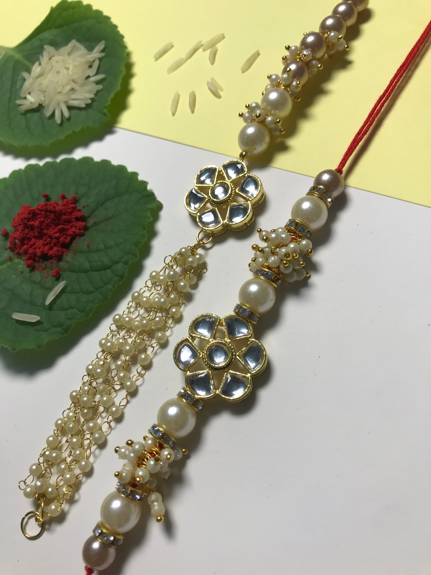Ritika – Handcrafted Pearl Kundan Rakhi Set