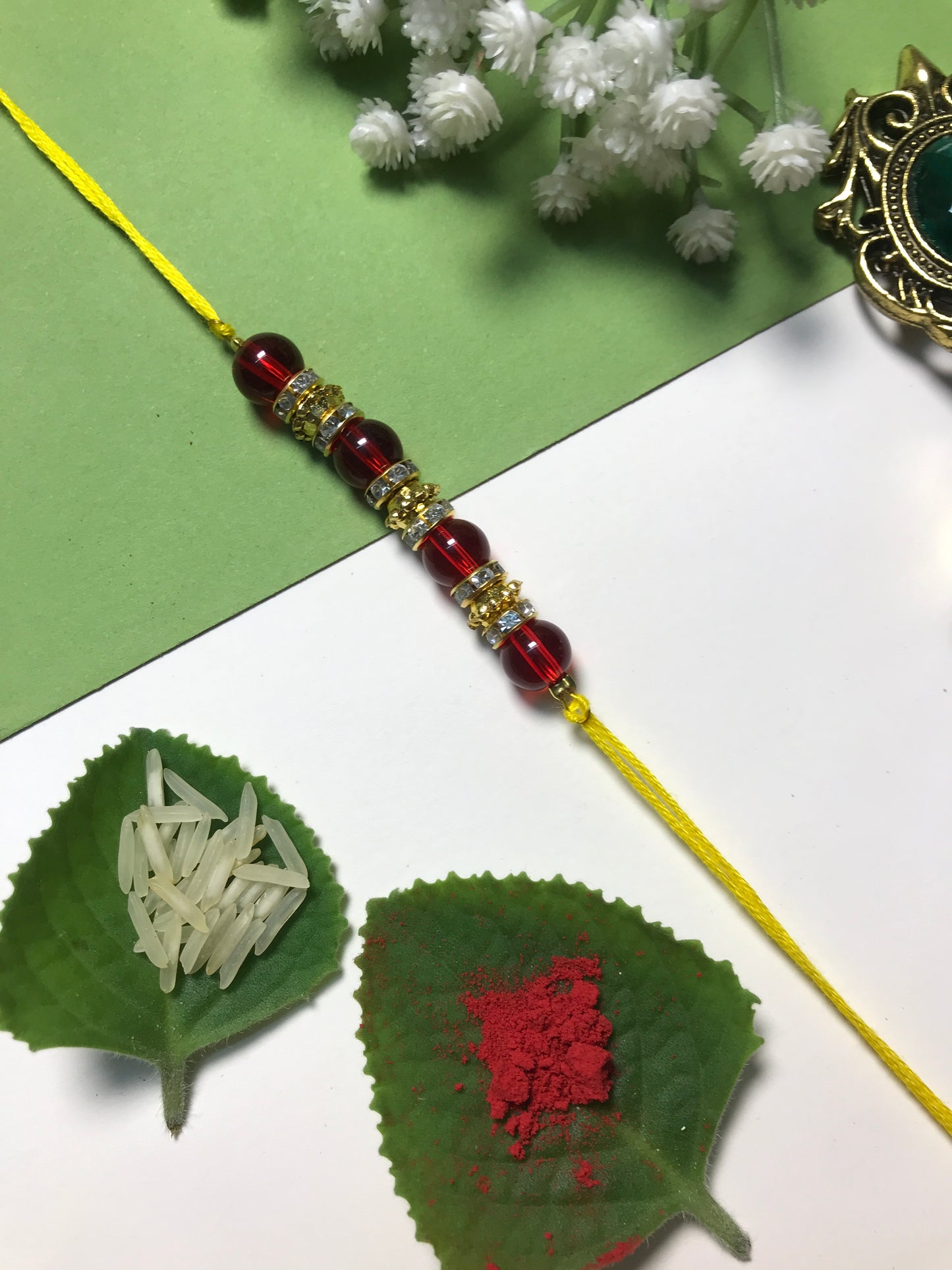 Golden Aura Rakhi in Multiple Colors – Handmade Pearl Rakhi for Raksha Bandhan