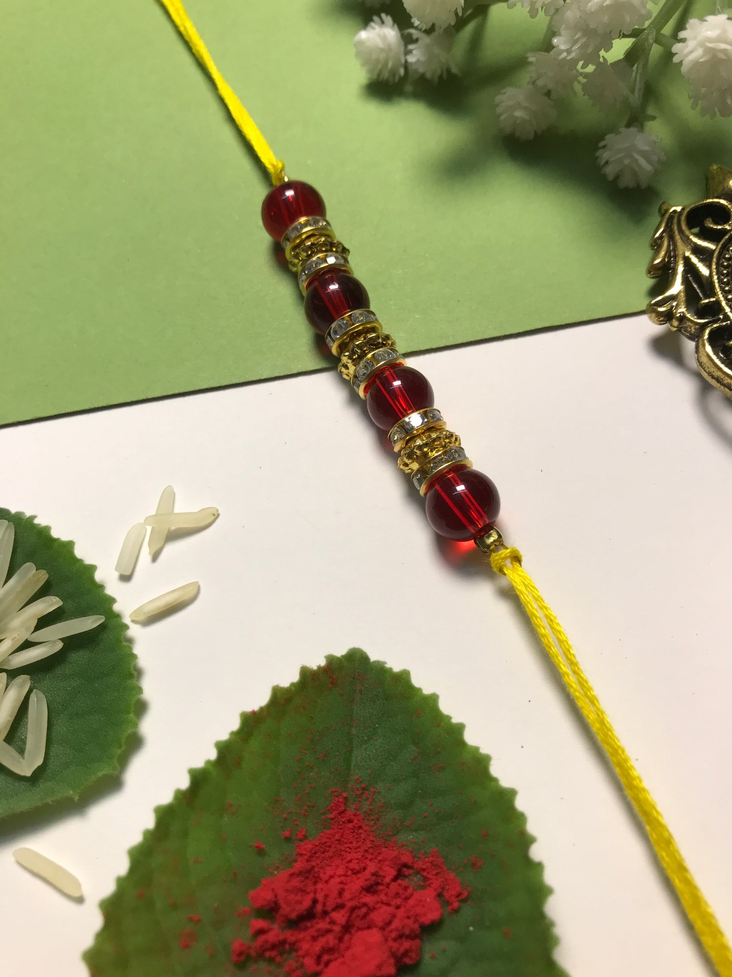 Golden Aura Rakhi in Multiple Colors – Handmade Pearl Rakhi for Raksha Bandhan