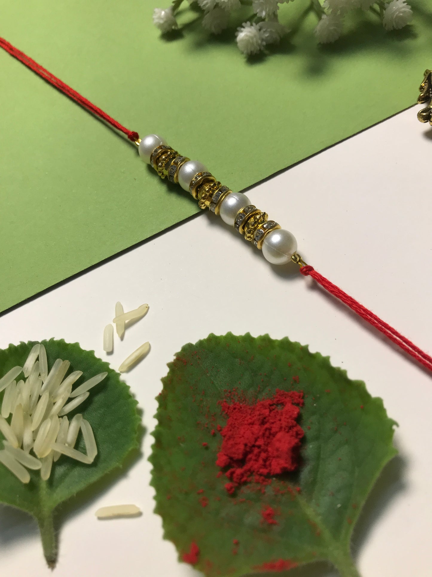 Golden Aura Rakhi in Multiple Colors – Handmade Pearl Rakhi for Raksha Bandhan
