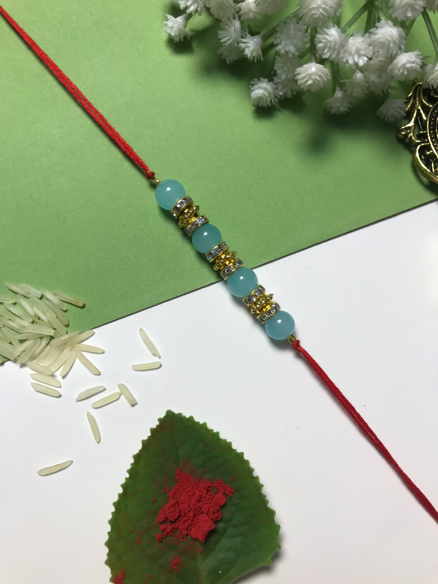 Golden Aura Rakhi in Multiple Colors – Handmade Pearl Rakhi for Raksha Bandhan