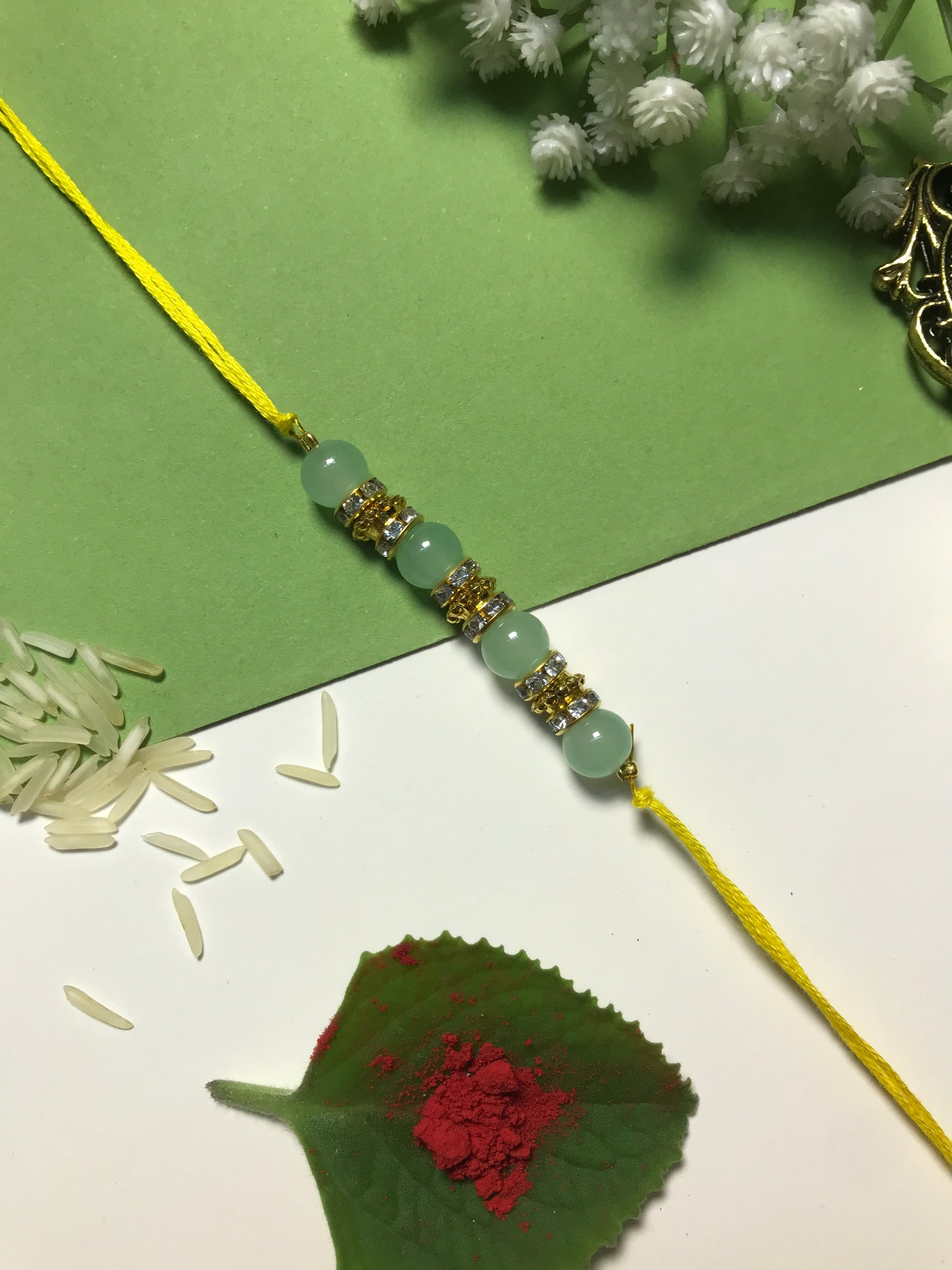 Golden Aura Rakhi in Multiple Colors – Handmade Pearl Rakhi for Raksha Bandhan
