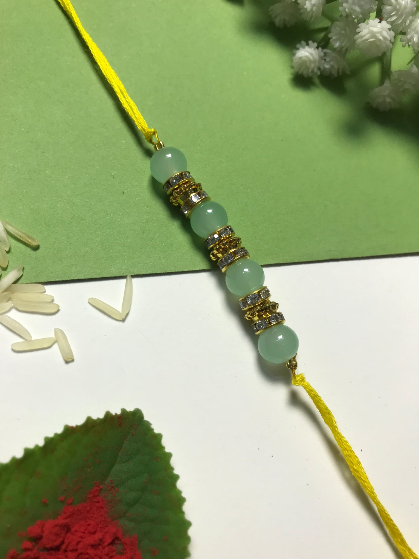 Golden Aura Rakhi in Multiple Colors – Handmade Pearl Rakhi for Raksha Bandhan
