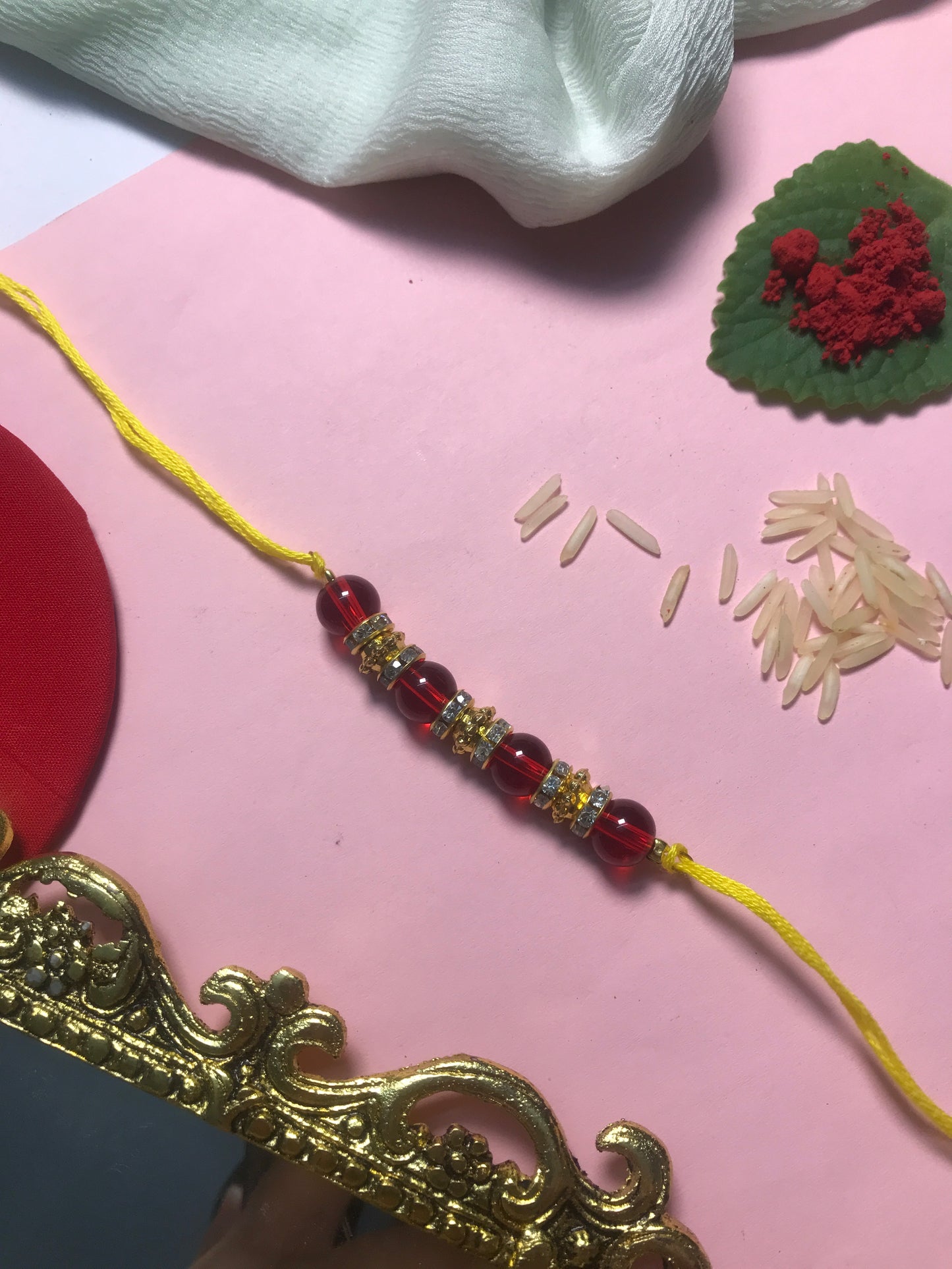 Golden Aura Rakhi in Multiple Colors – Handmade Pearl Rakhi for Raksha Bandhan