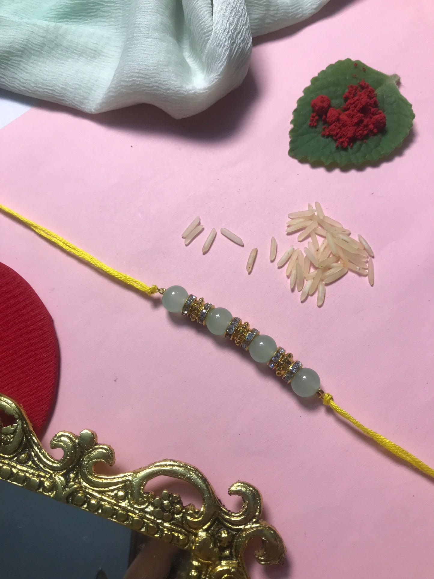 Golden Aura Rakhi in Multiple Colors – Handmade Pearl Rakhi for Raksha Bandhan