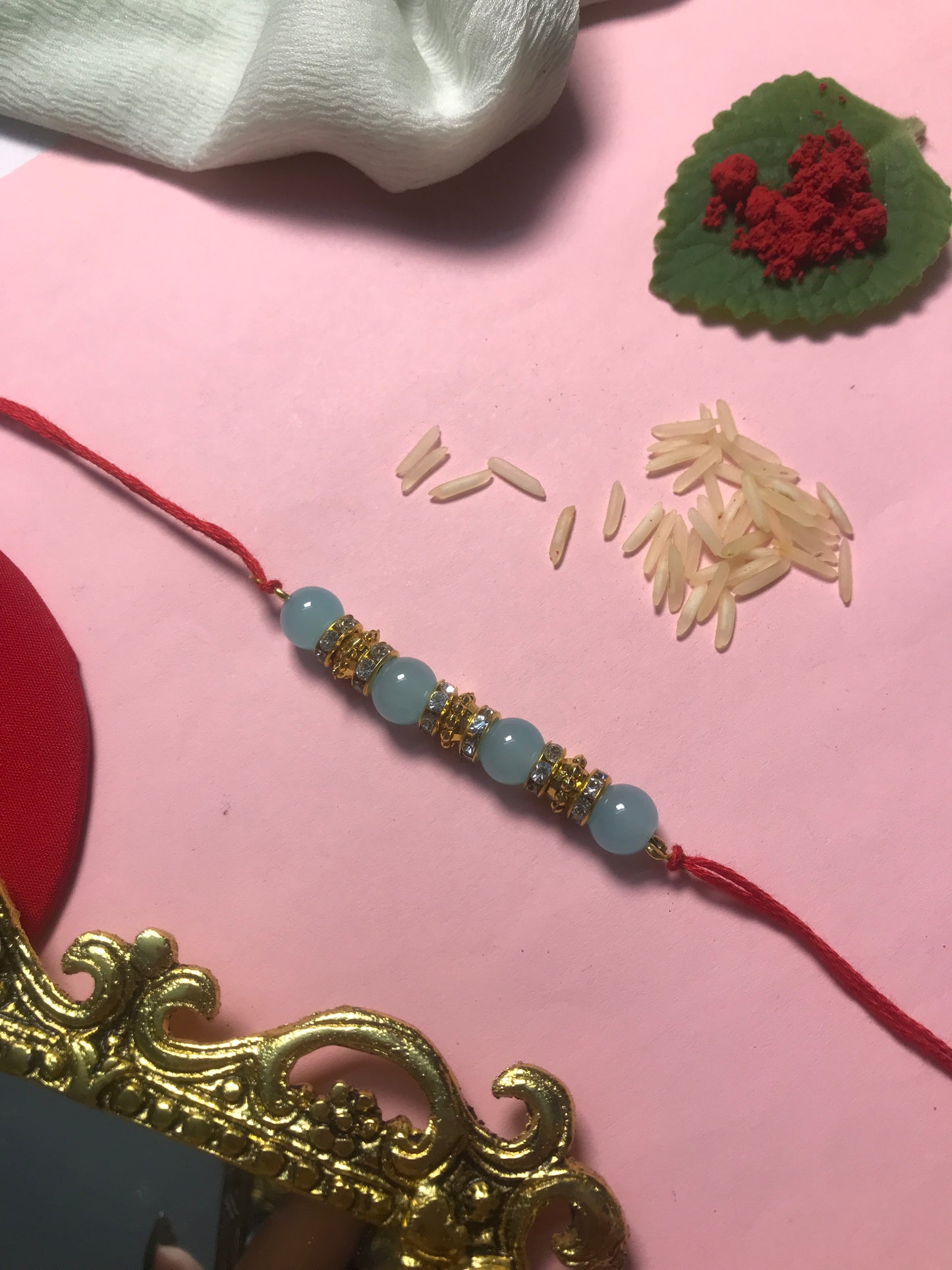 Golden Aura Rakhi in Multiple Colors – Handmade Pearl Rakhi for Raksha Bandhan