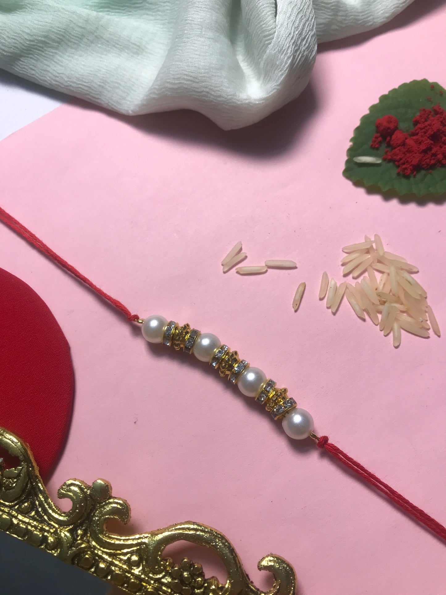 Golden Aura Rakhi in Multiple Colors – Handmade Pearl Rakhi for Raksha Bandhan