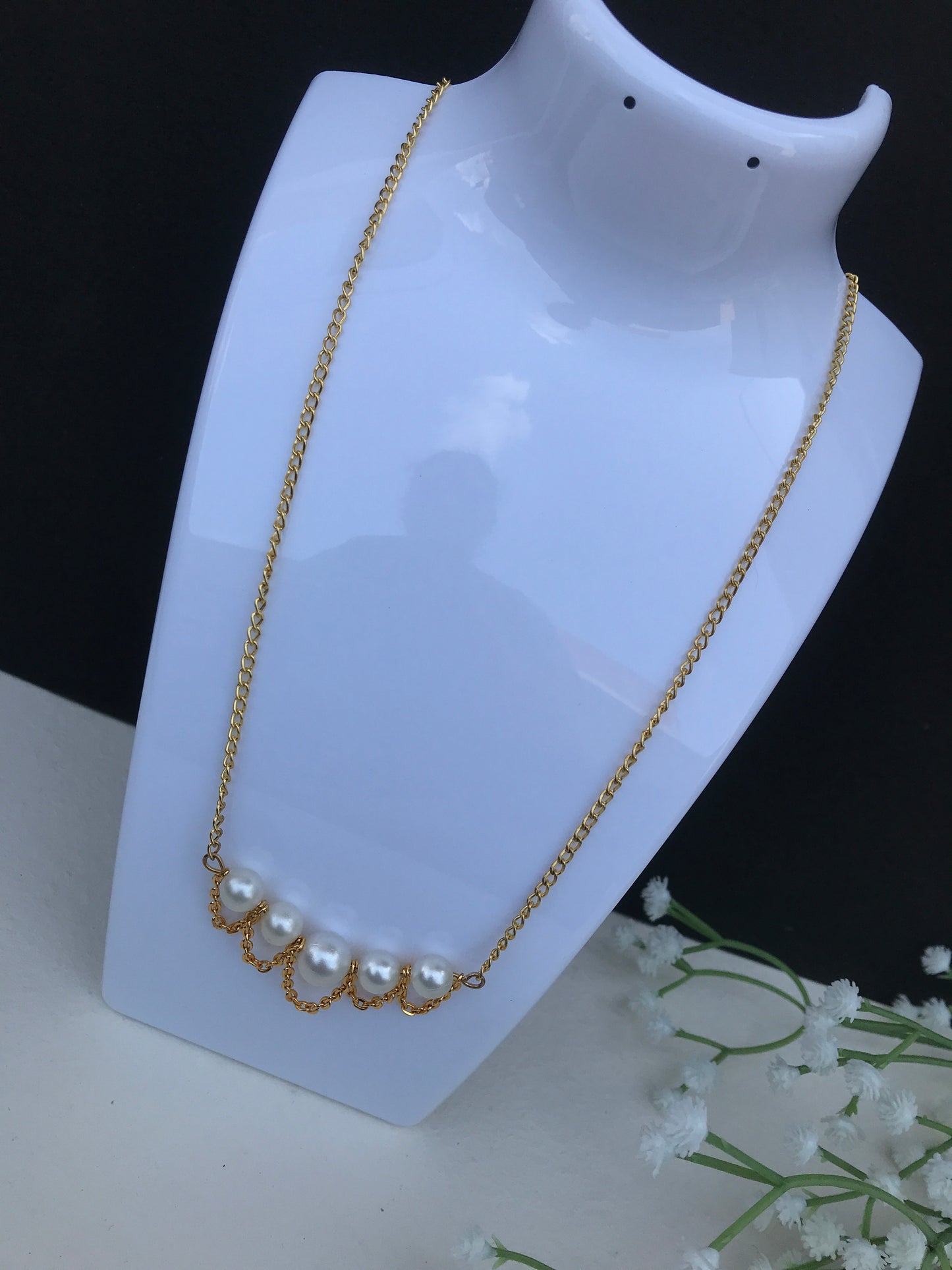 Golden Loop Pearl Statement Necklace