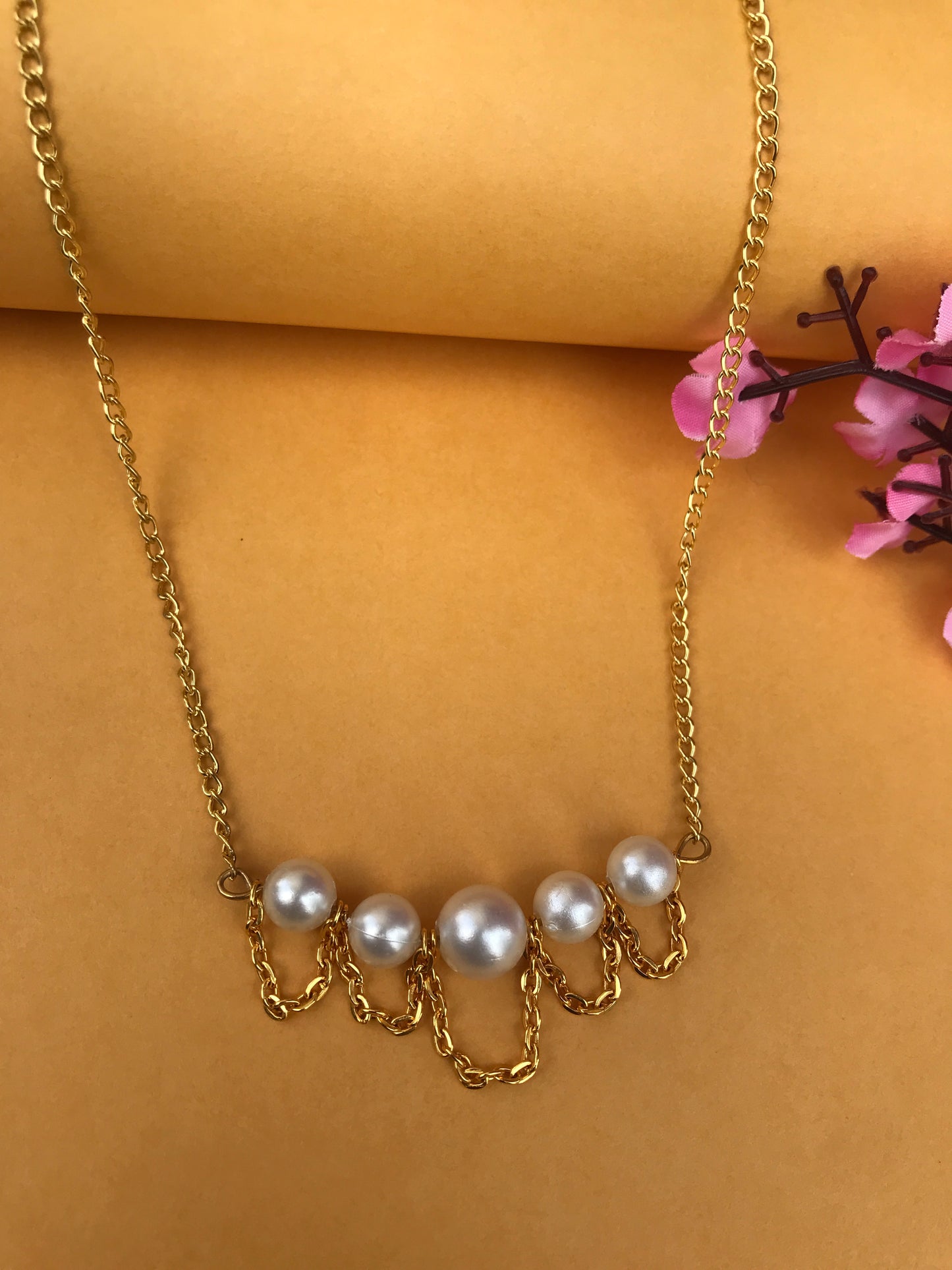 Golden Loop Pearl Statement Necklace