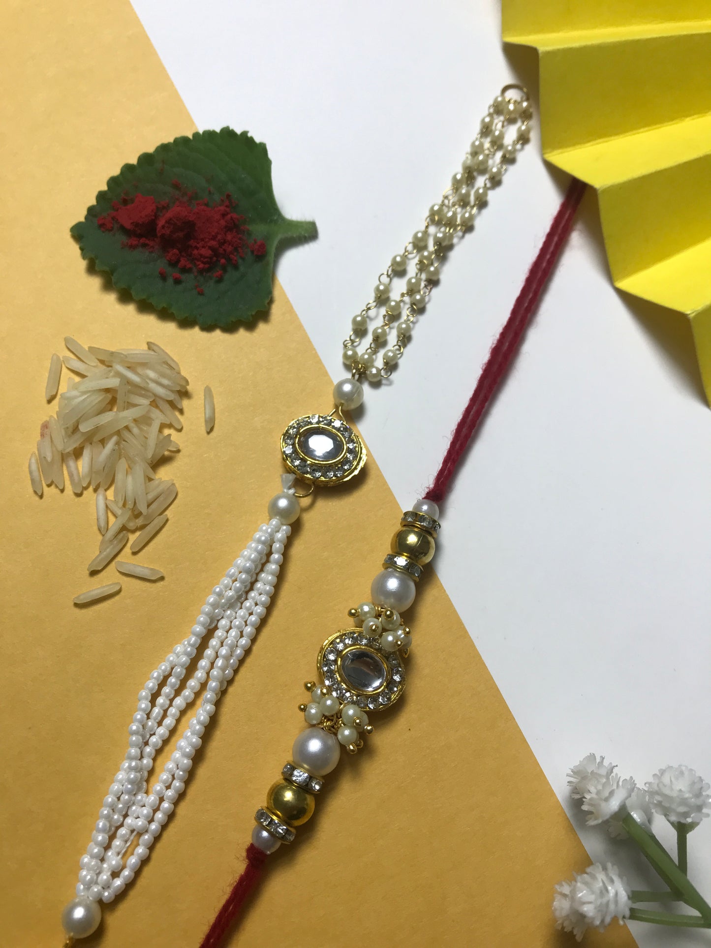 Designer Kundan Pearl Rakhi – Handmade Traditional Rakhi for Brother Raksha Bandhan