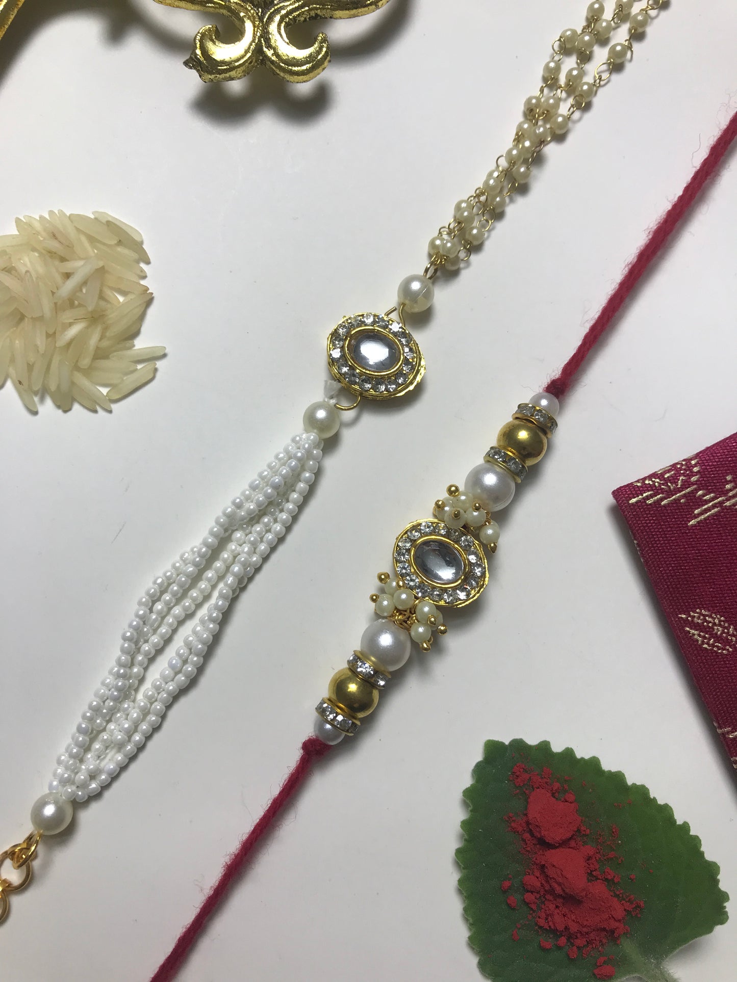 Designer Kundan Pearl Rakhi – Handmade Traditional Rakhi for Brother Raksha Bandhan