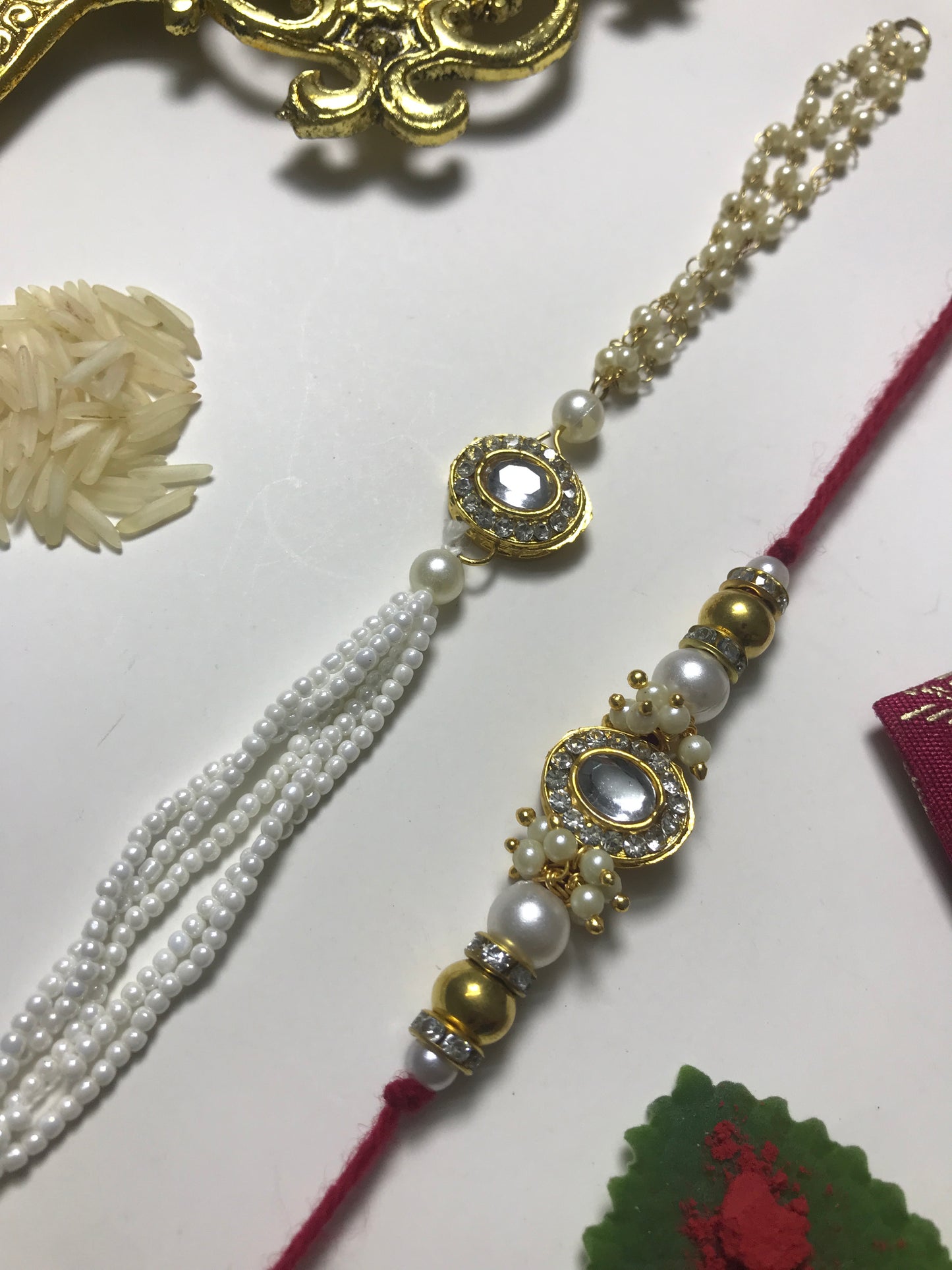 Designer Kundan Pearl Rakhi – Handmade Traditional Rakhi for Brother Raksha Bandhan
