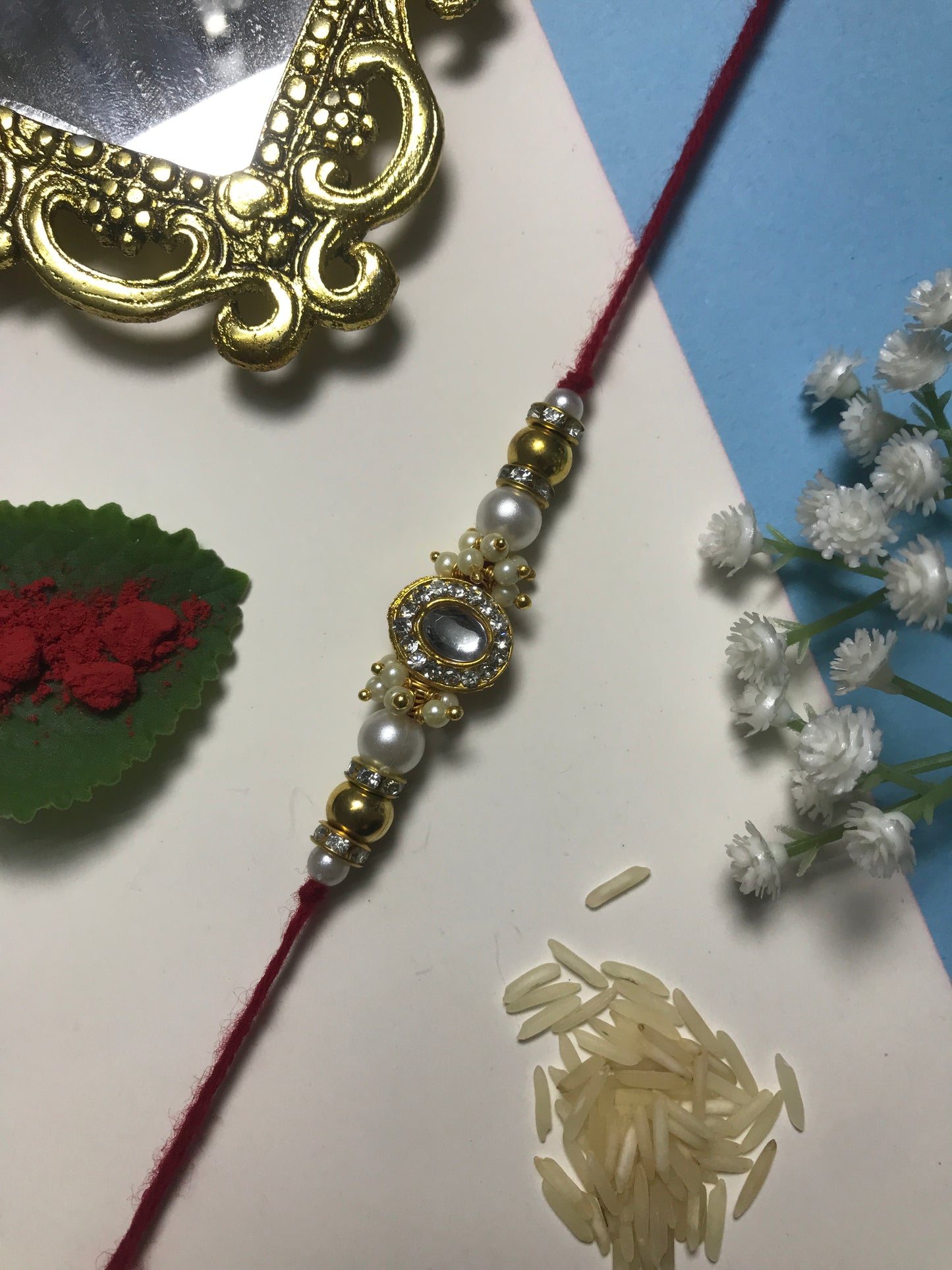 Designer Kundan Pearl Rakhi – Handmade Traditional Rakhi for Brother Raksha Bandhan