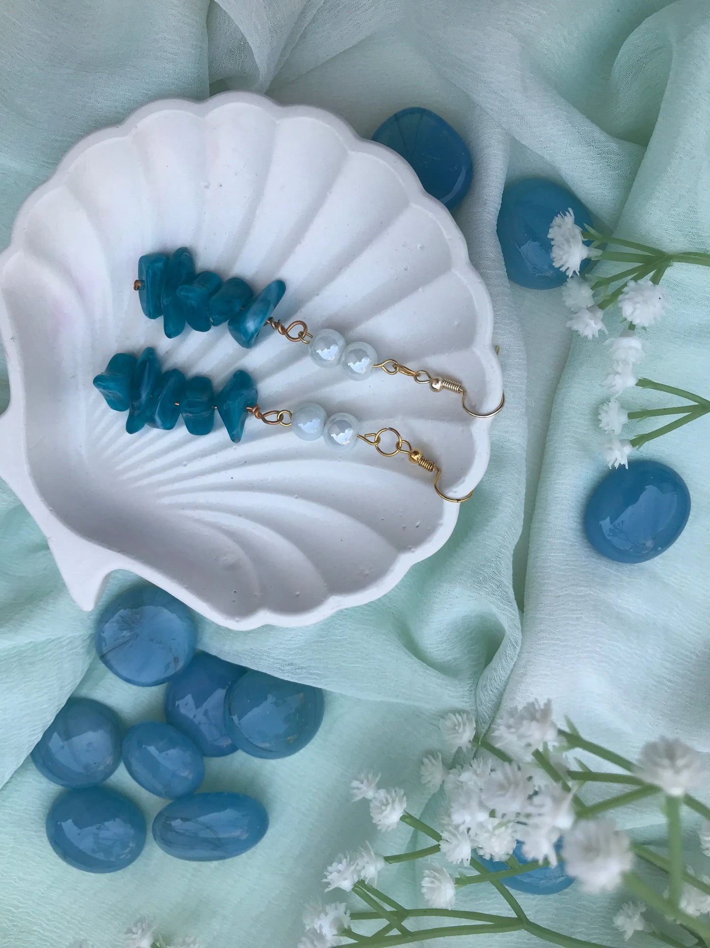 Handmade Blue Chips Bead Dangle Earrings for Women & Girls Lara Endless
