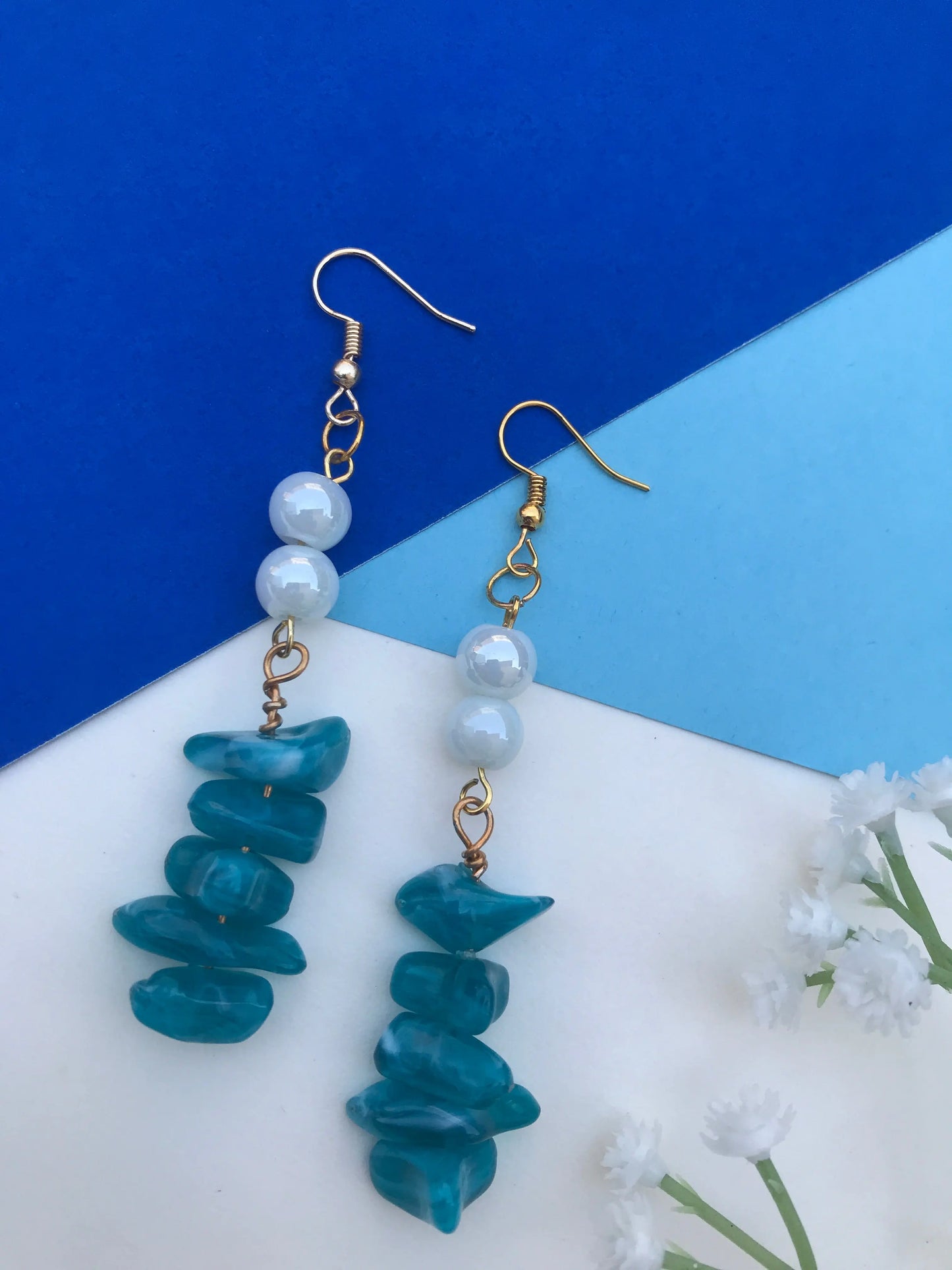 Handmade Blue Chips Bead Dangle Earrings for Women & Girls Lara Endless