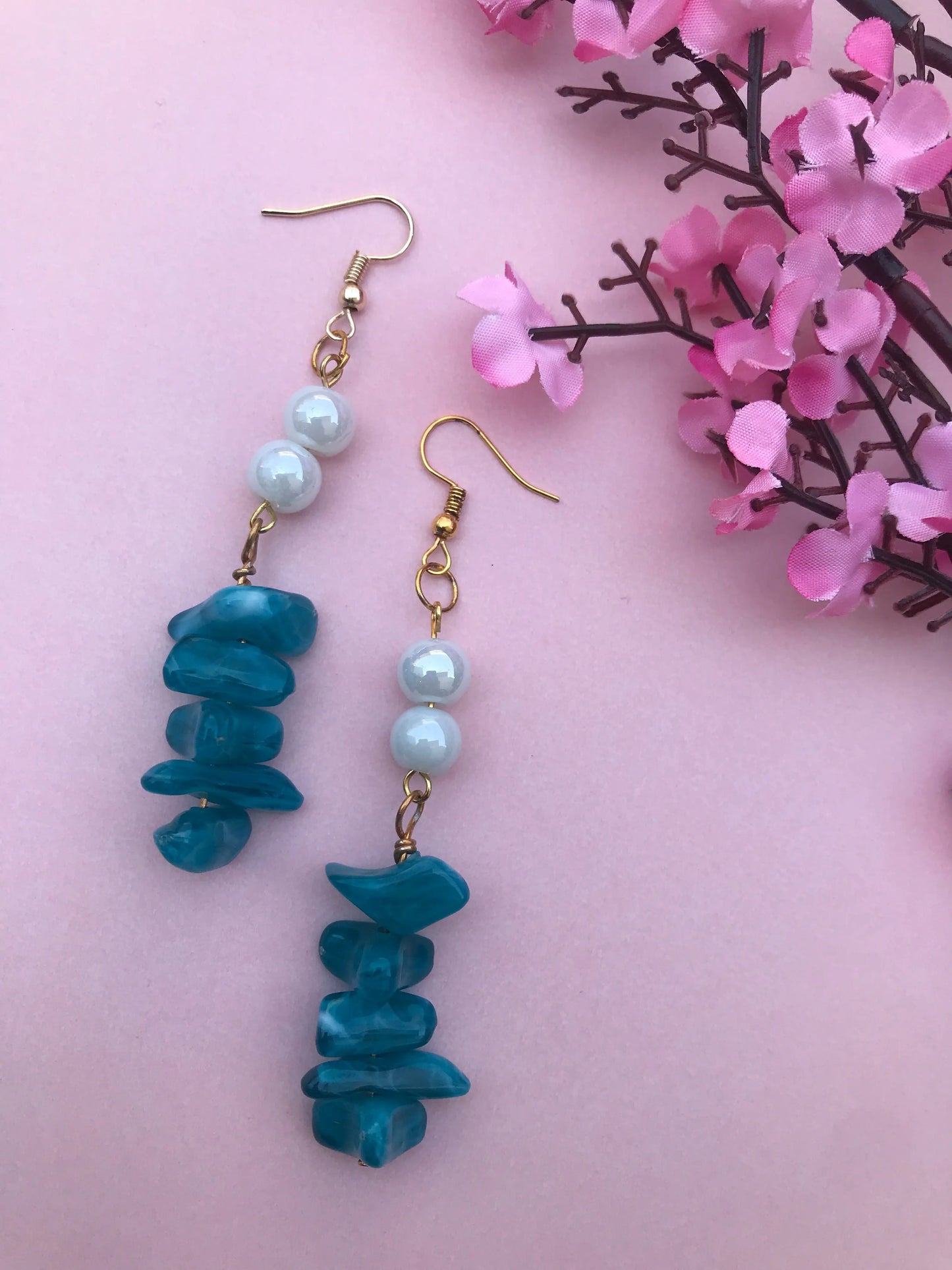 Handmade Blue Chips Bead Dangle Earrings for Women & Girls Lara Endless