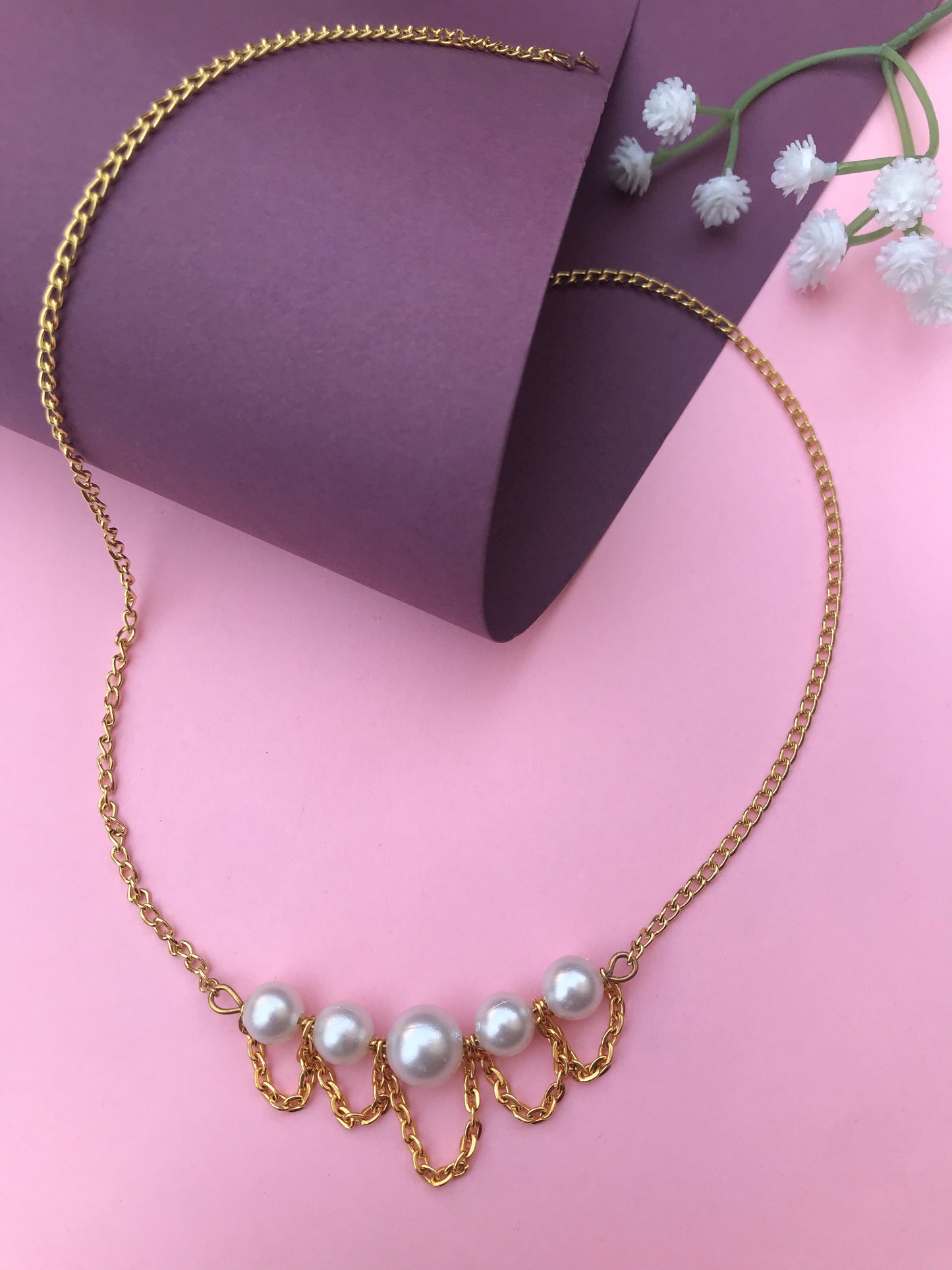 Golden Loop Pearl Statement Necklace