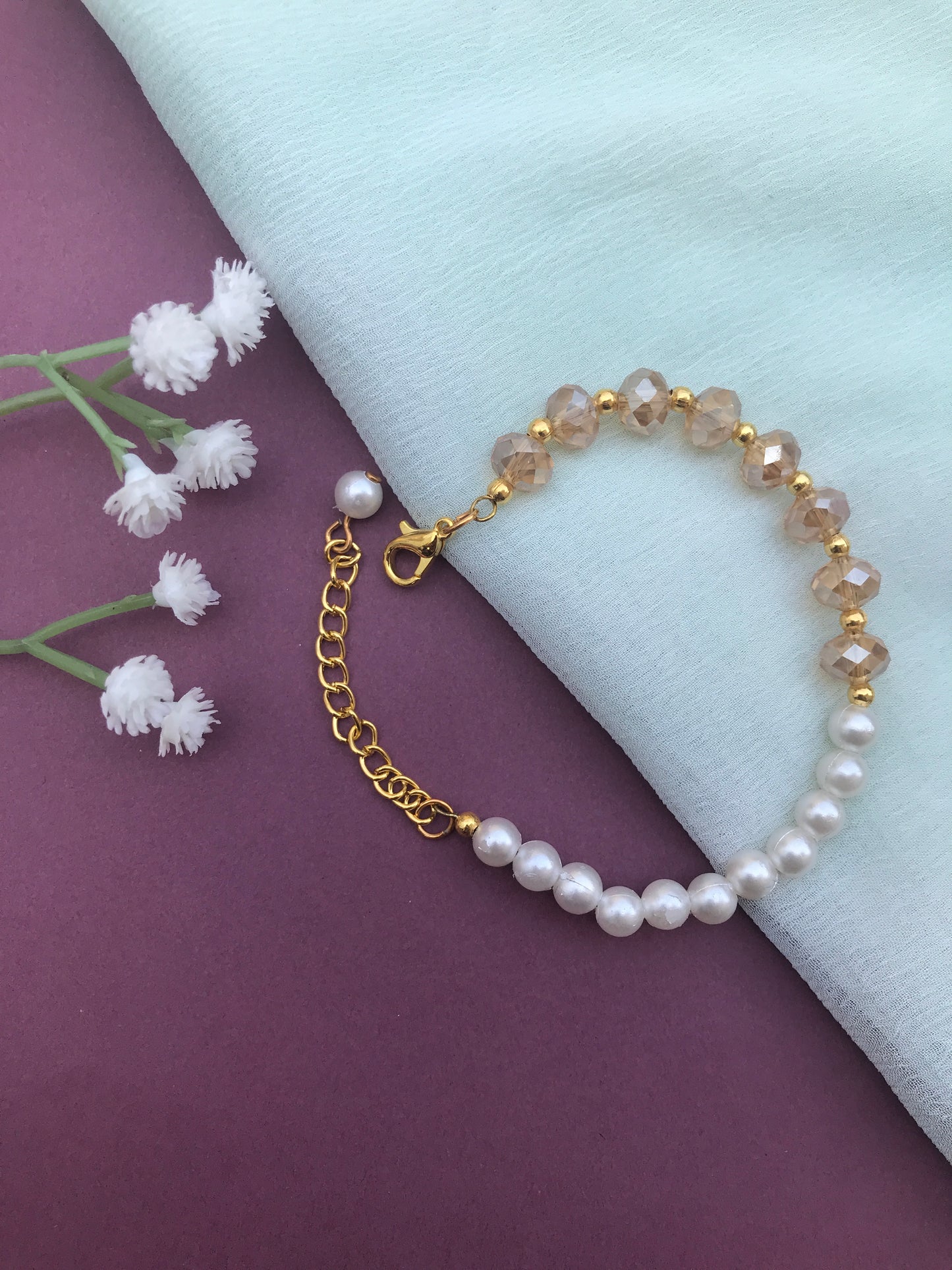 Golden Glow Pearl & Crystal Bracelet
