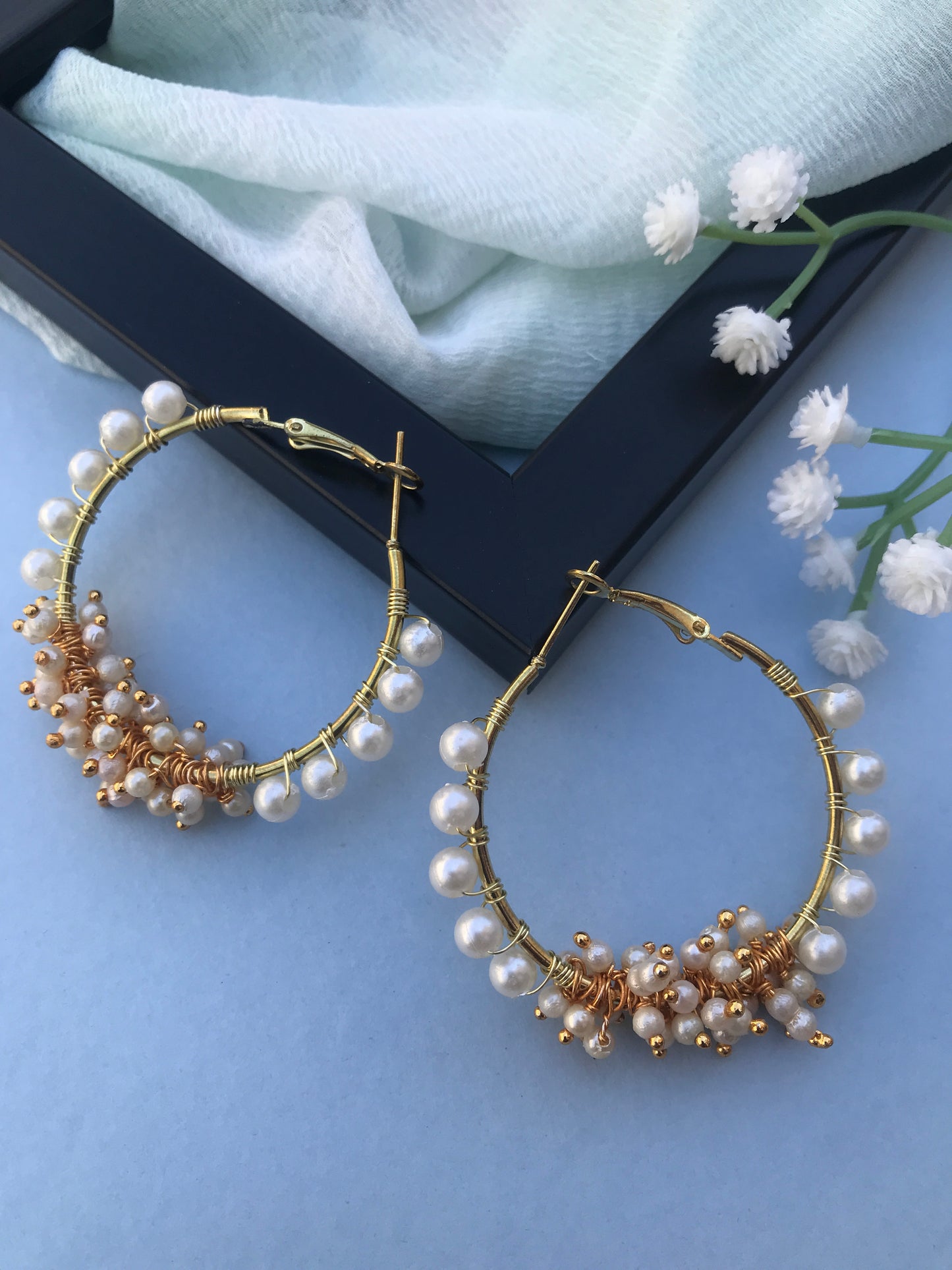 Aurora Cluster Pearl Hoops – Handmade Pearl Hoop Earrings for Women