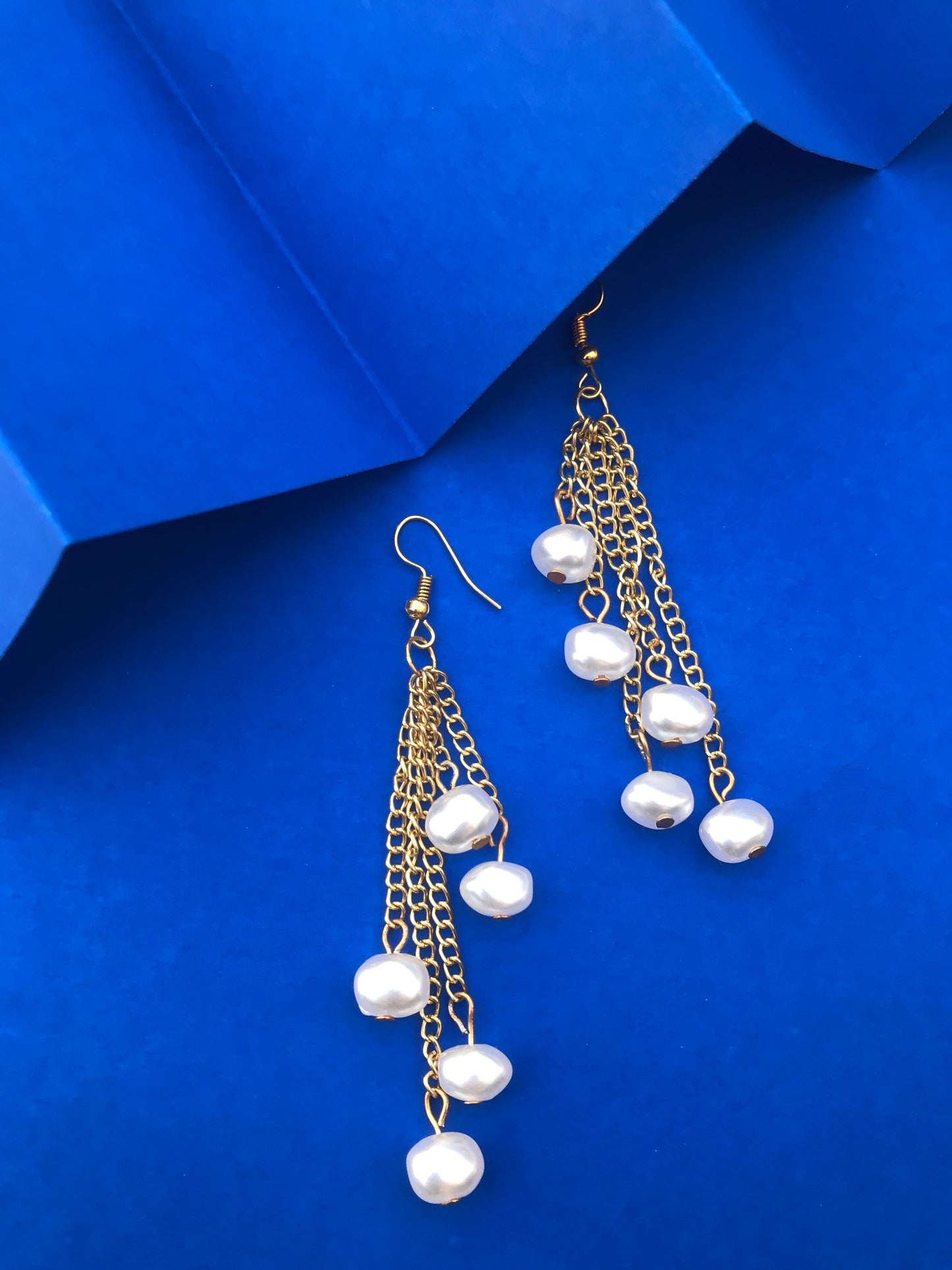 White Pearl Drop Earrings for Women | Handmade Dangle Chain Design