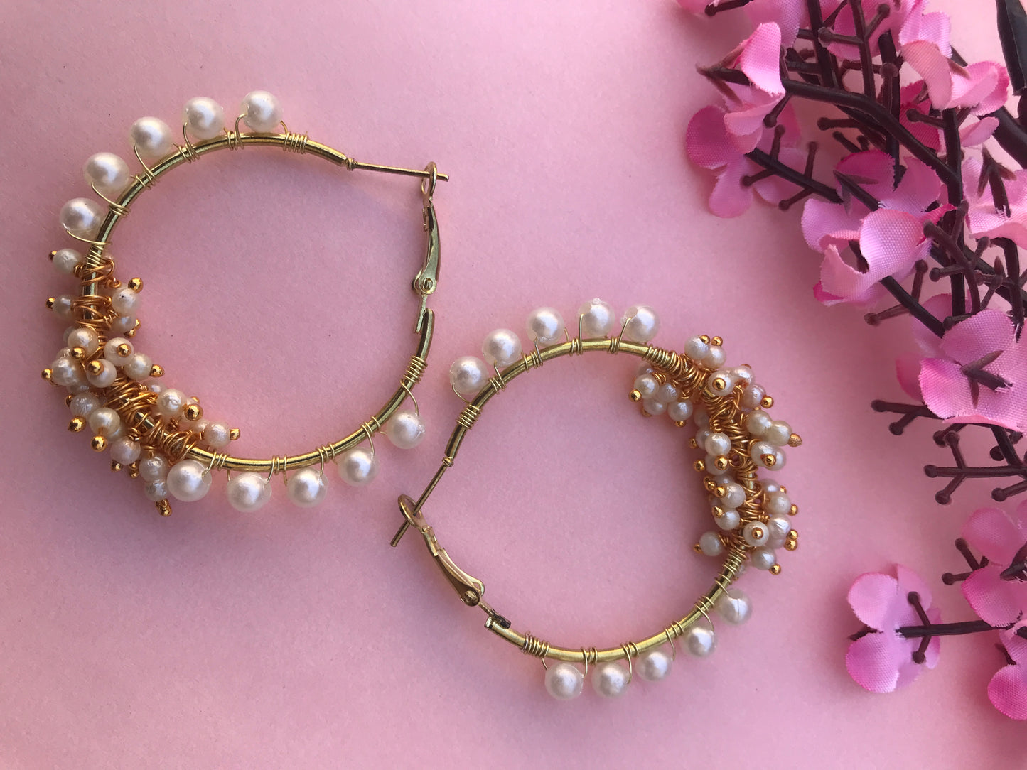 Aurora Cluster Pearl Hoops – Handmade Pearl Hoop Earrings for Women