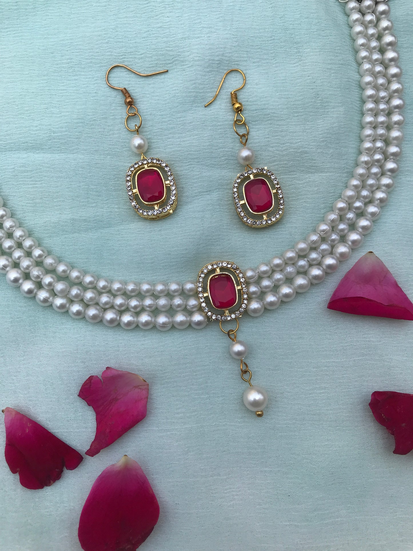 Regal Ruby Pearl Choker Set