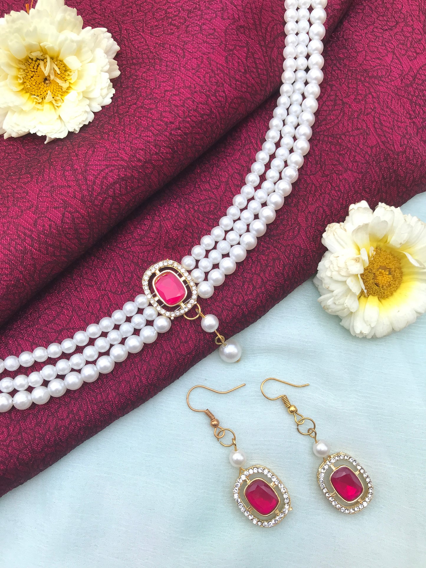 Regal Ruby Pearl Choker Set