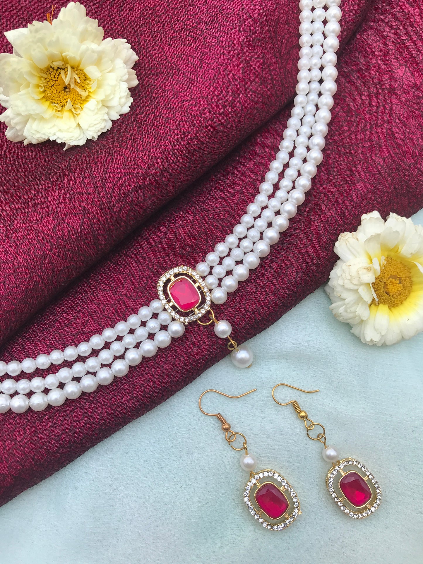 Regal Ruby Pearl Choker Set