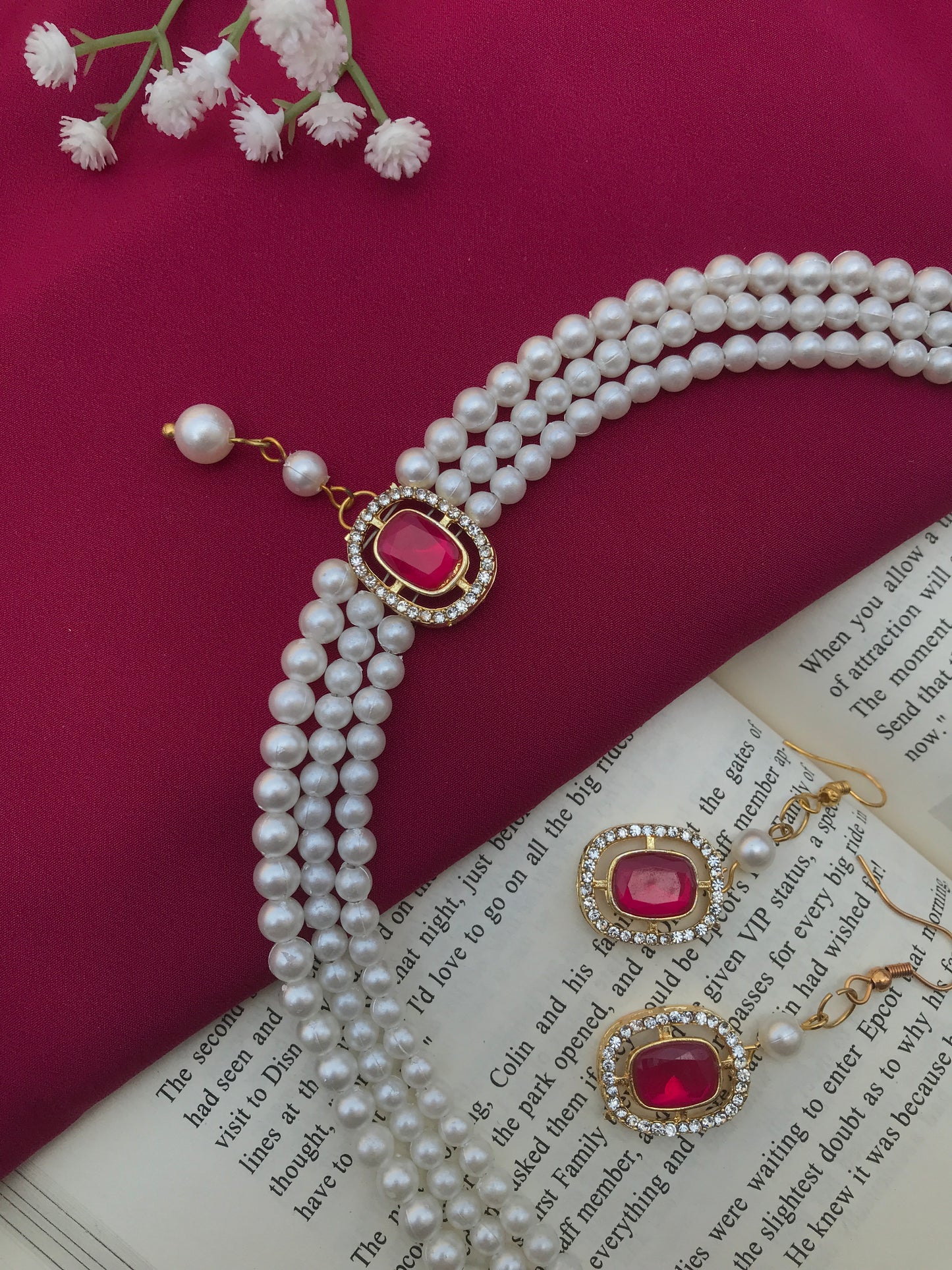 Regal Ruby Pearl Choker Set