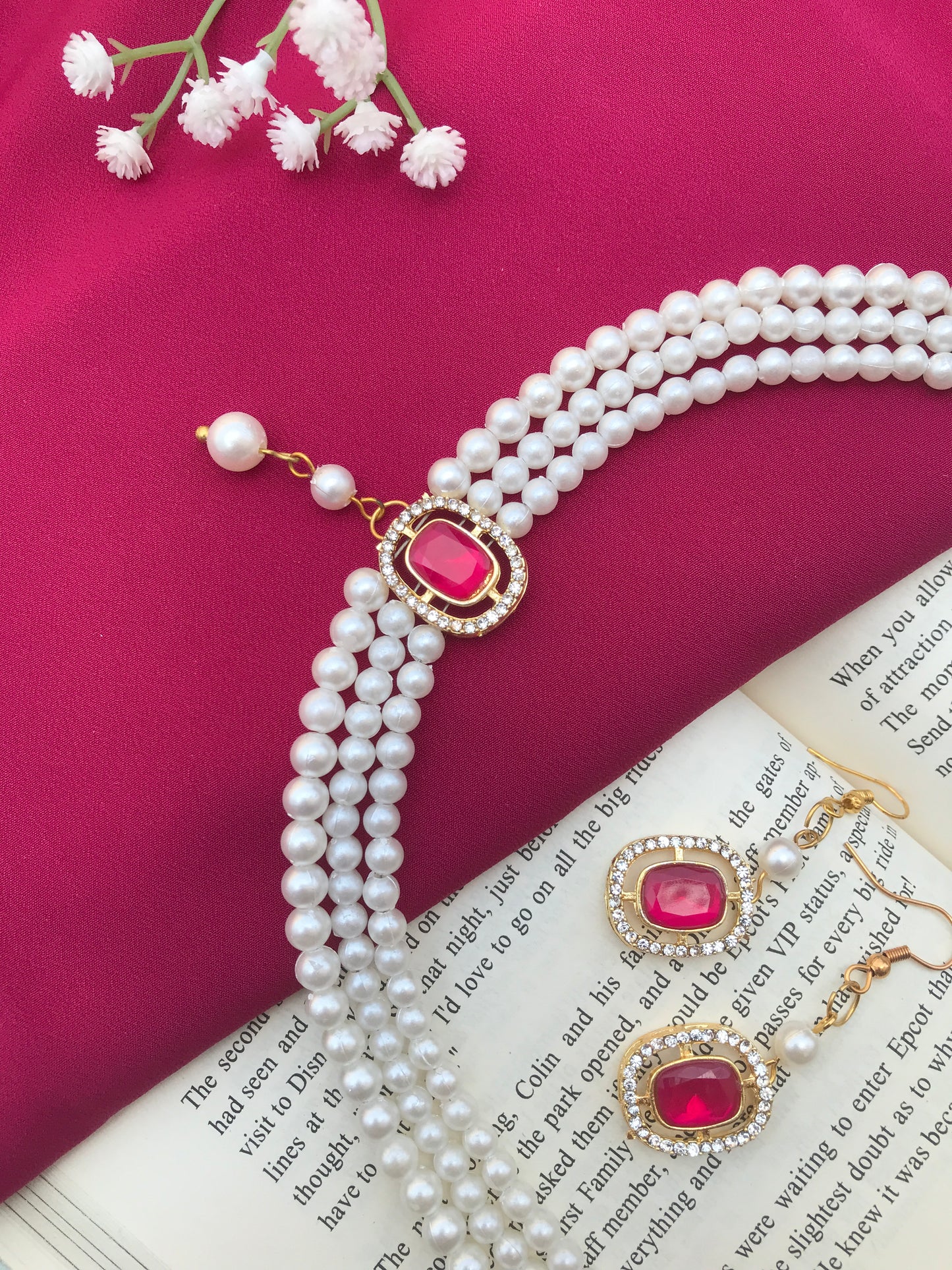 Regal Ruby Pearl Choker Set