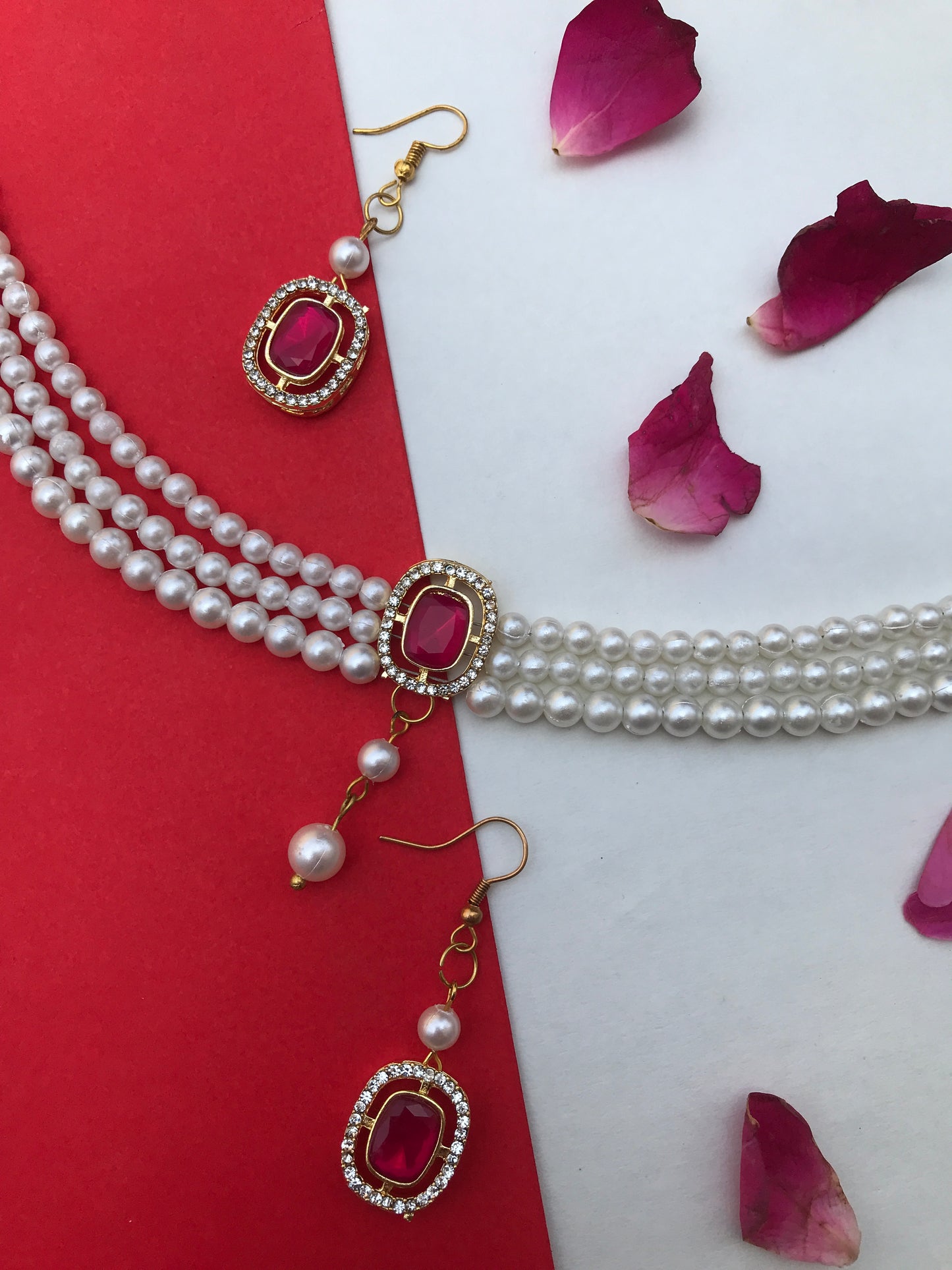 Regal Ruby Pearl Choker Set