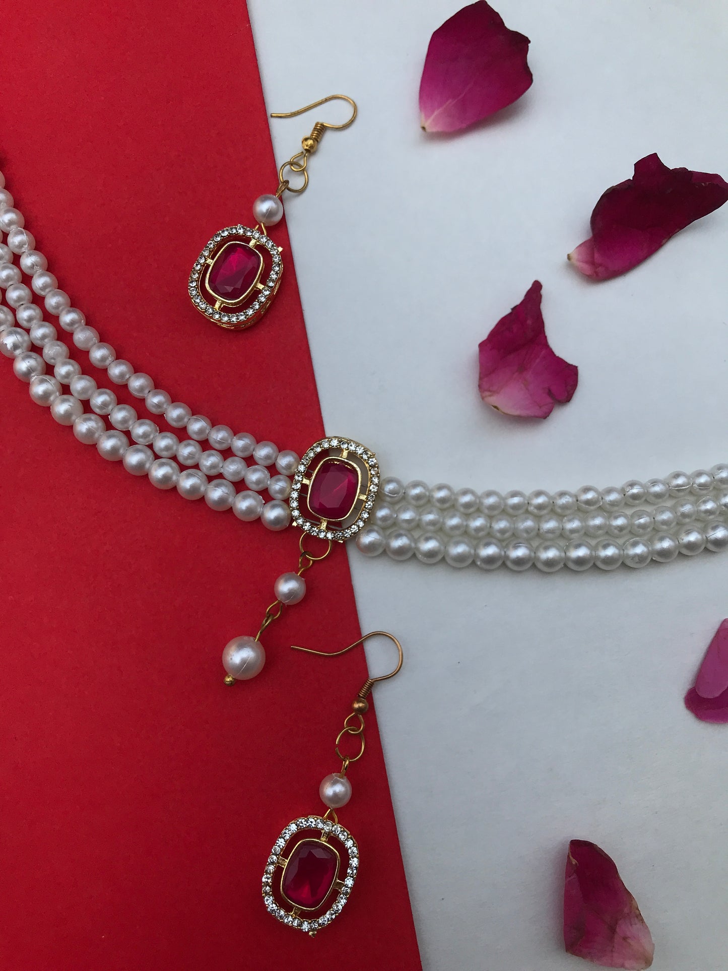 Regal Ruby Pearl Choker Set