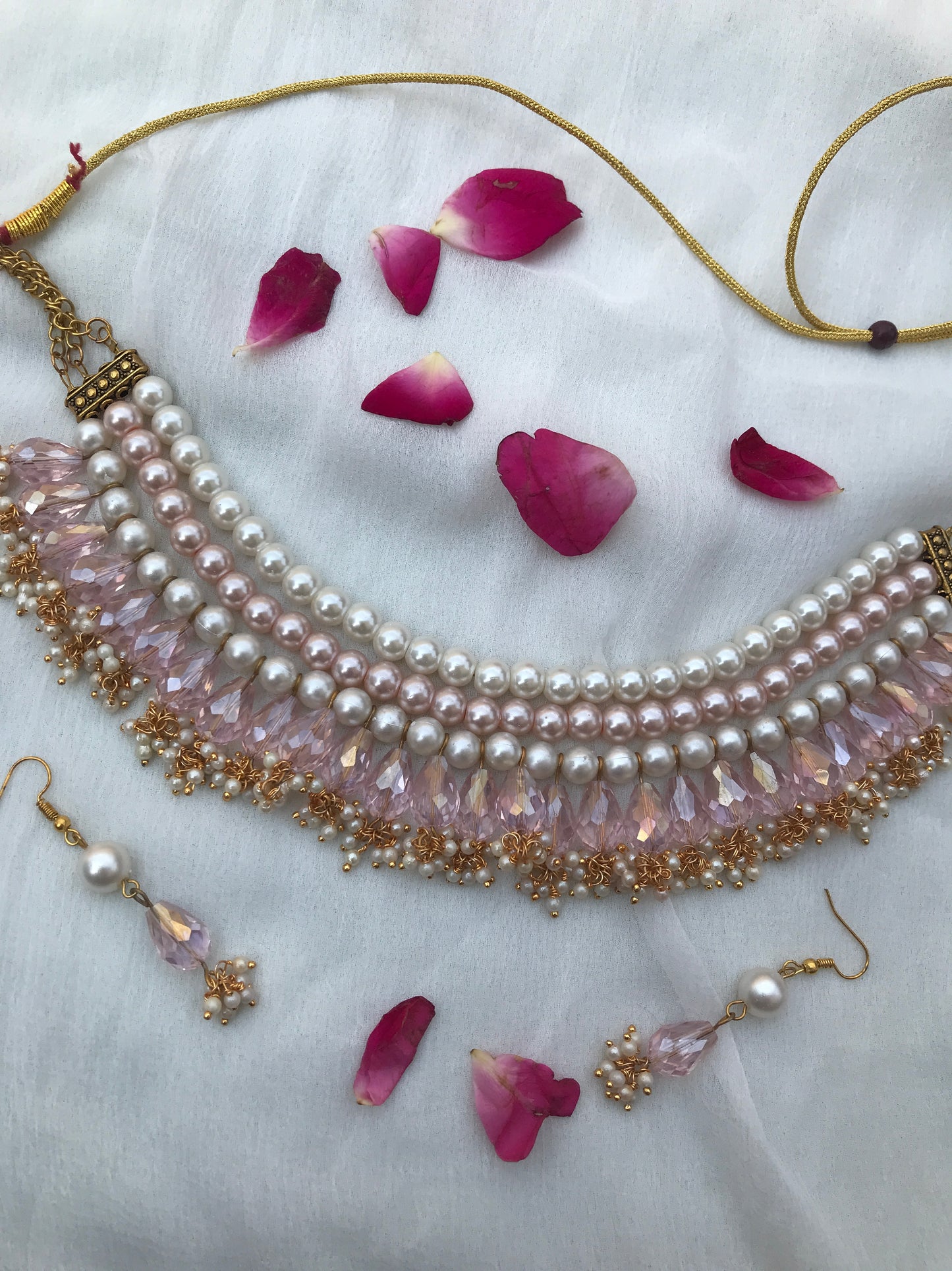 Blush Radiance Pearl Crystal Necklace Set