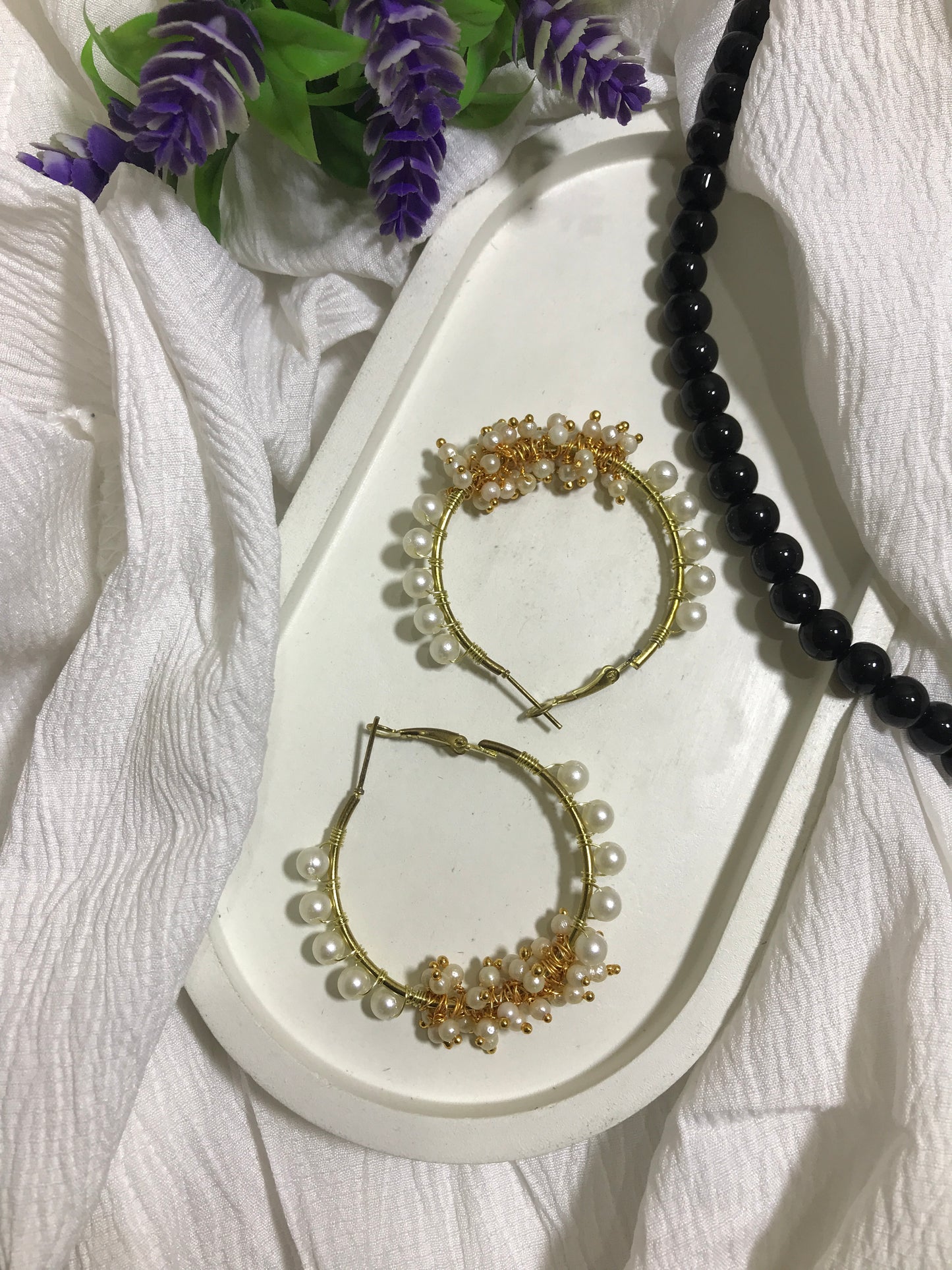 Aurora Cluster Pearl Hoops – Handmade Pearl Hoop Earrings for Women
