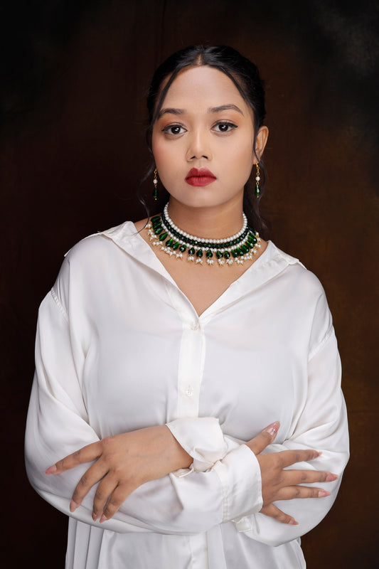 Royal Emerald Drop Beaded Necklace Set