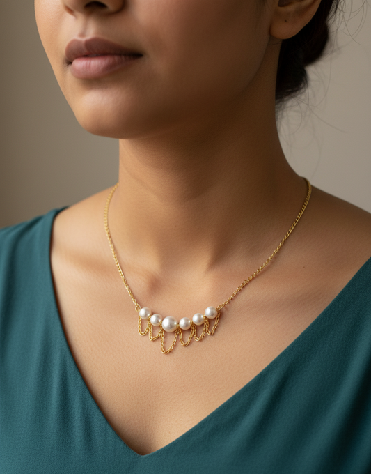 Golden Loop Pearl Statement Necklace