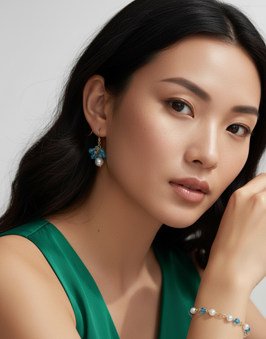 Pearl & Crystal Bracelet and Earrings Set