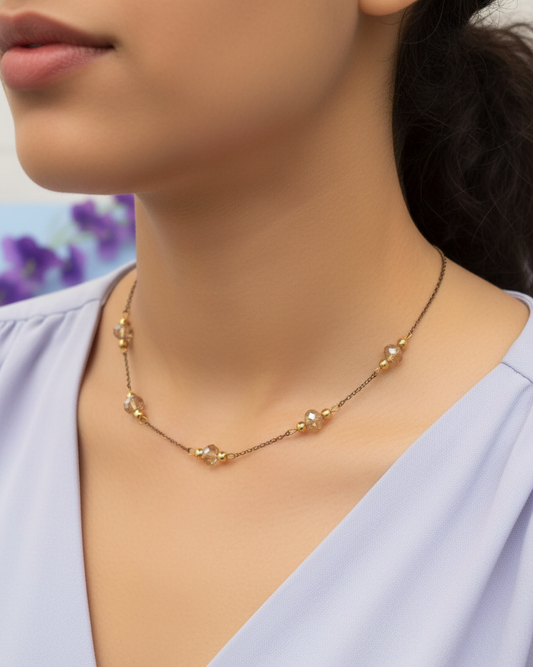 Golden Glow Minimal Crystal Chain Necklace