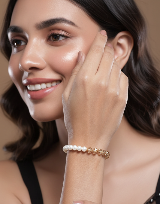 Golden Glow Pearl & Crystal Bracelet