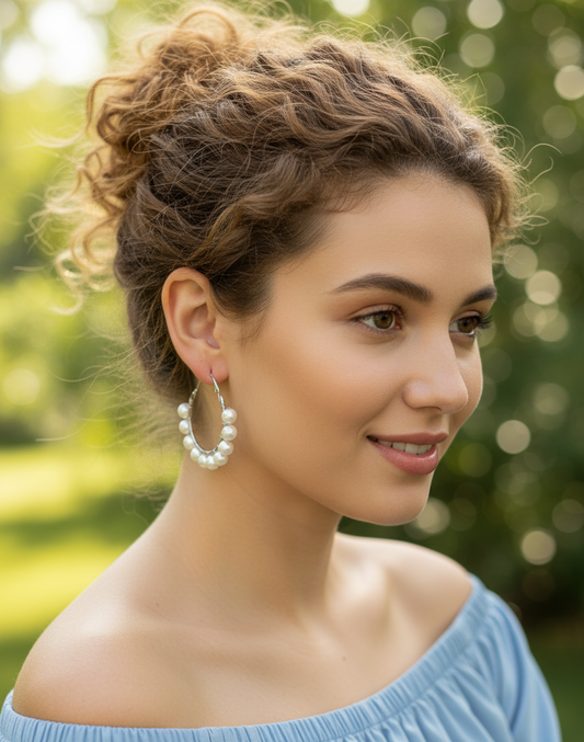 Pearl Hoop Earrings for Women & Girls