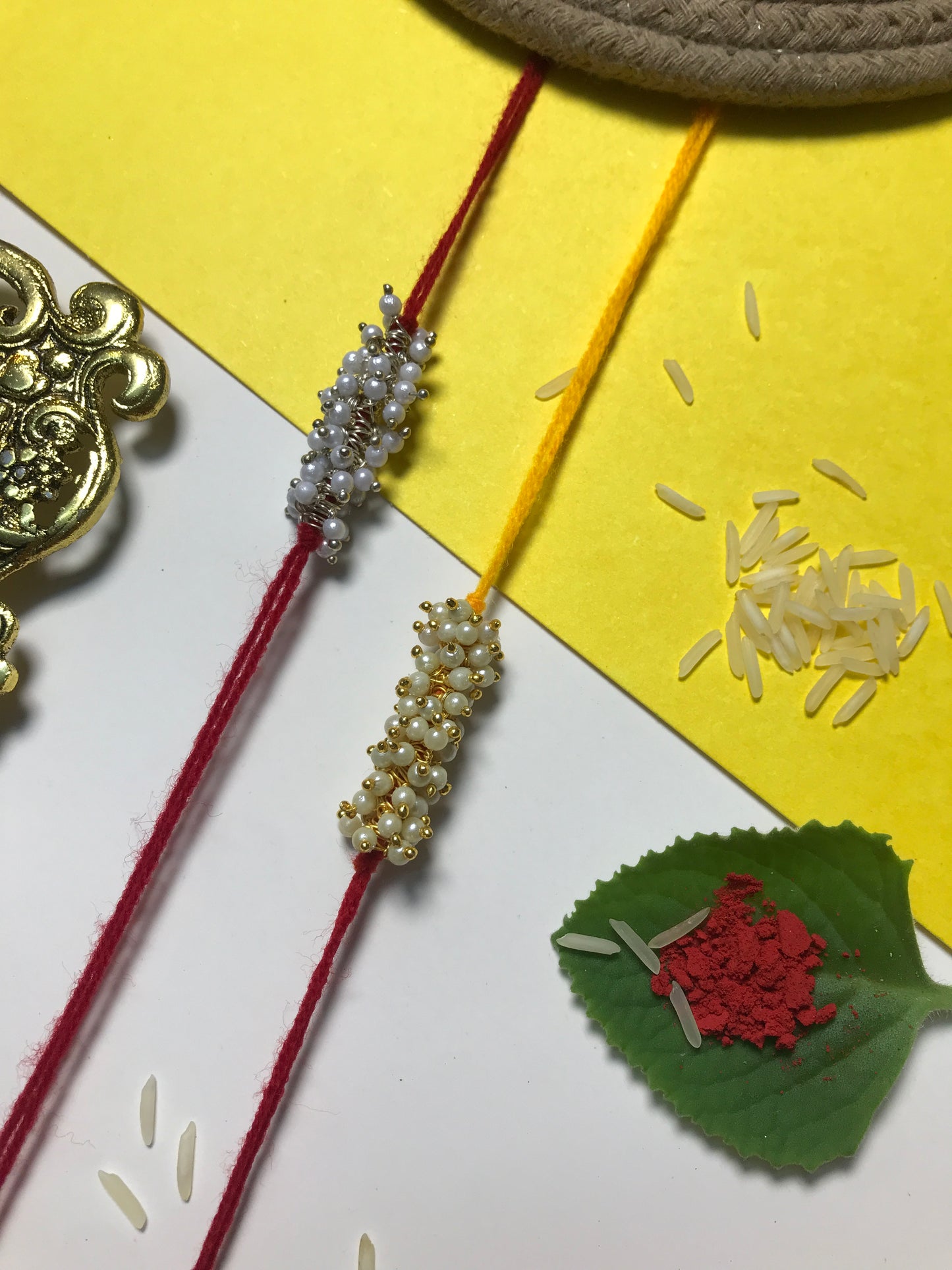 Handmade Pearl Rakhi Set for Brother & Bhabhi | Designer Rakhi Combo Online