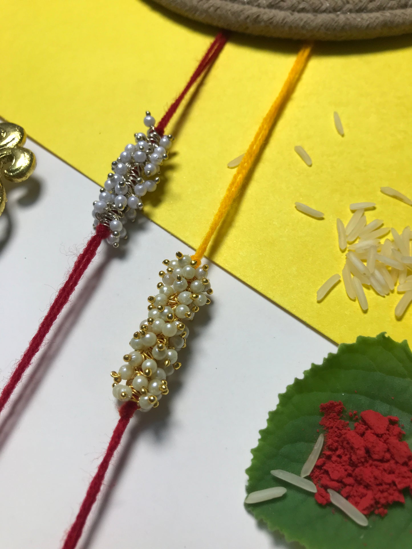 Handmade Pearl Rakhi Set for Brother & Bhabhi | Designer Rakhi Combo Online