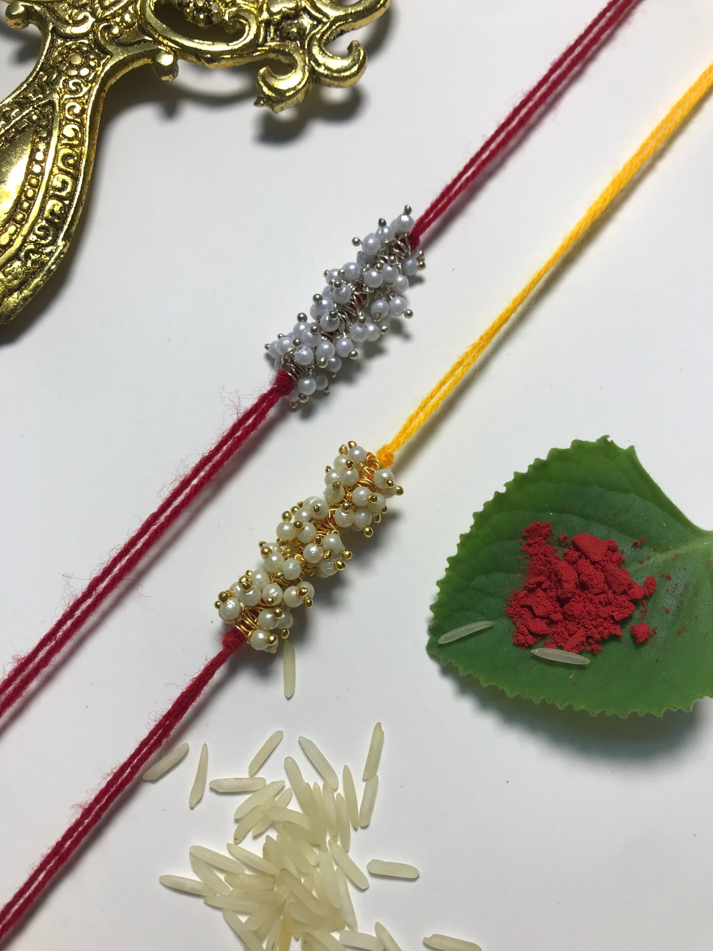Handmade Pearl Rakhi Set for Brother & Bhabhi | Designer Rakhi Combo Online