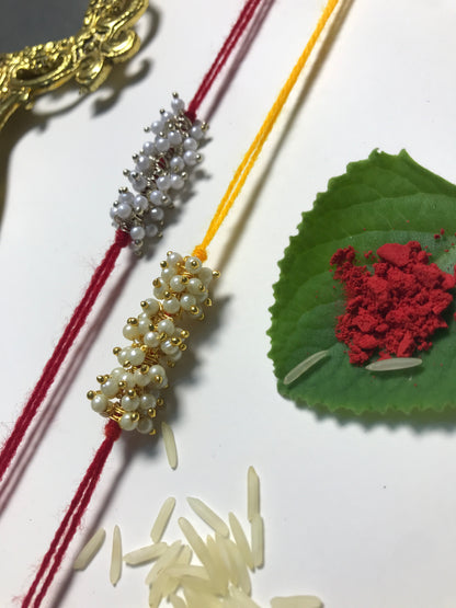 Handmade Pearl Rakhi Set for Brother & Bhabhi | Designer Rakhi Combo Online