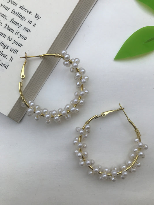 Pearl Hoop Earrings for Women – Charming Handmade Pearl Hoops