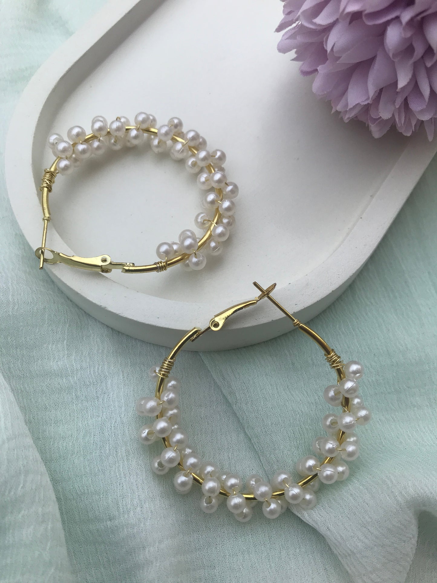 Pearl Hoop Earrings for Women – Charming Handmade Pearl Hoops
