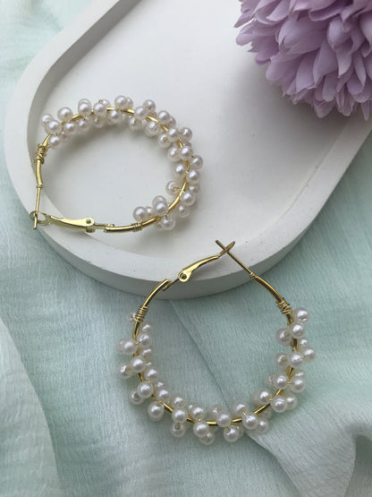 Pearl Hoop Earrings for Women – Charming Handmade Pearl Hoops